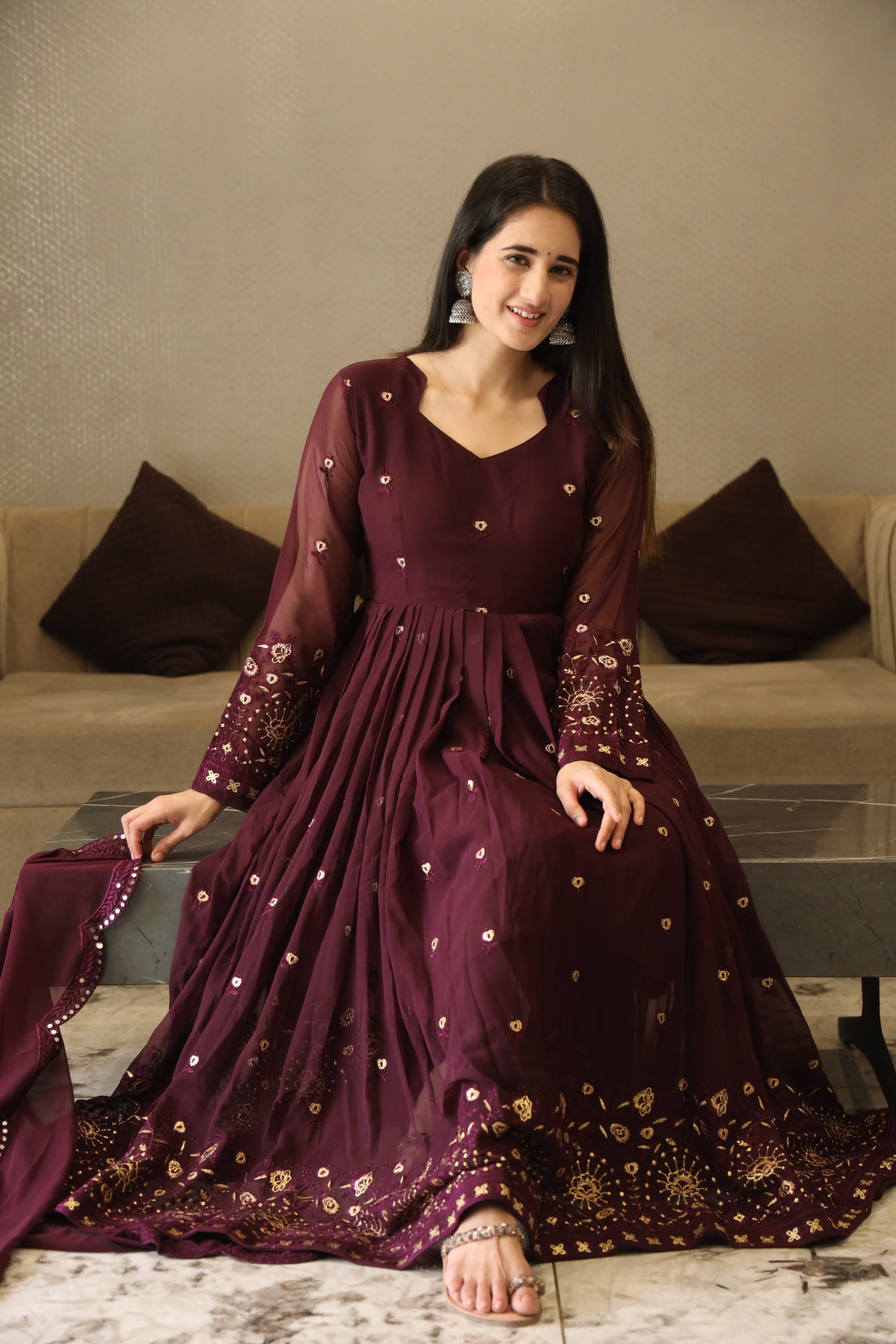 Eloriya Vibhuti's Wine Coloured Anarkali Suit Set - 06 | Eloriya India