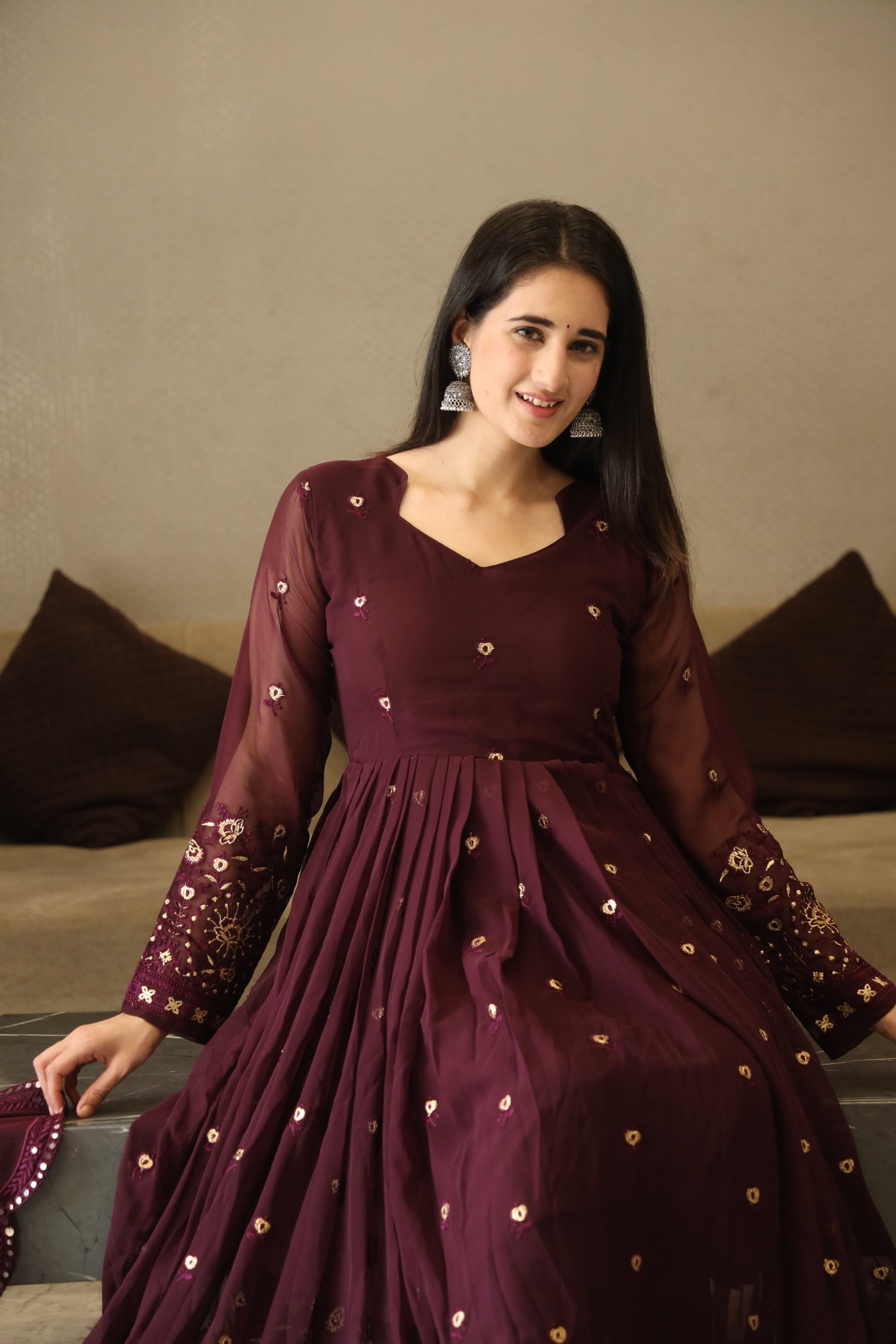 Eloriya Vibhuti's Wine Coloured Anarkali Suit Set - 06 | Eloriya India