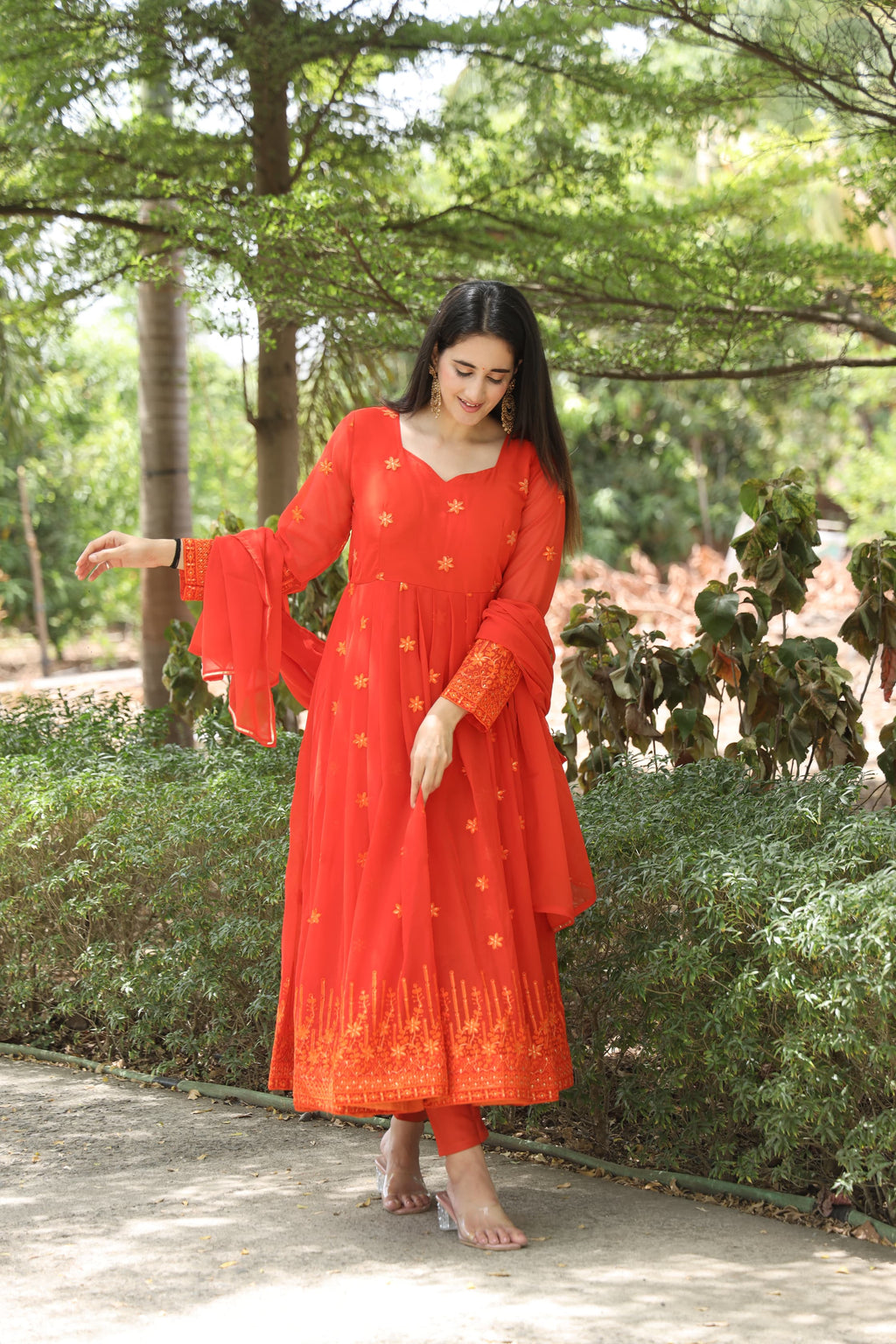 Eloriya Keshvi's Orange Coloured Anarkali Suit - XS [34] | Eloriya India