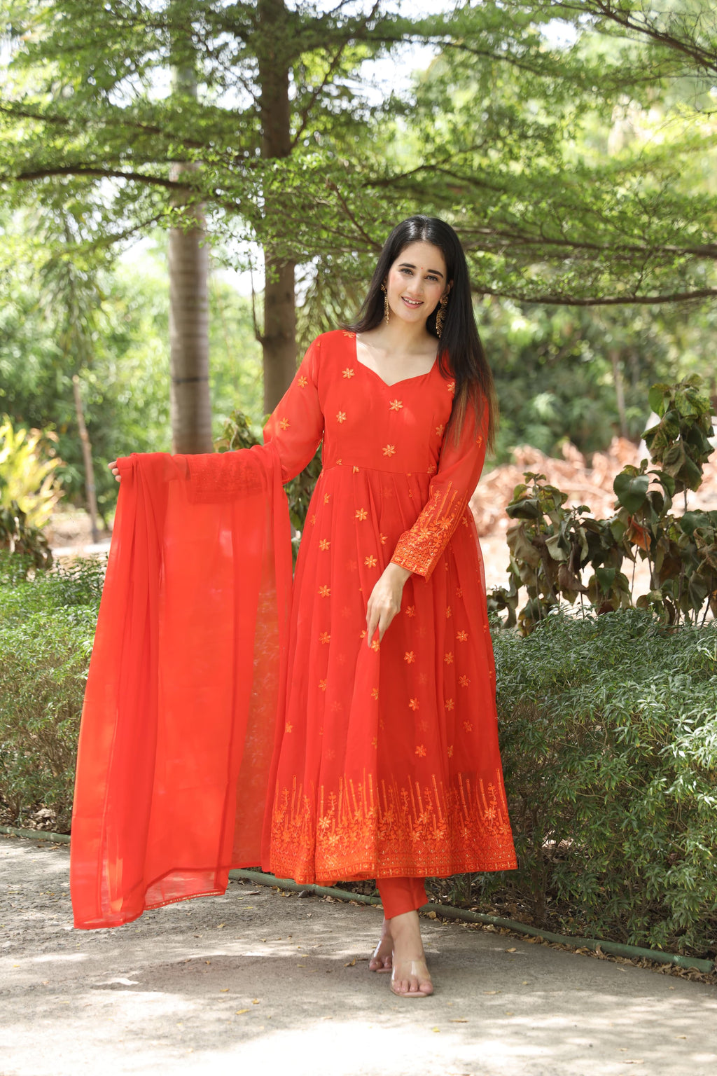Eloriya Keshvi's Orange Coloured Anarkali Suit - M [38] | Eloriya India