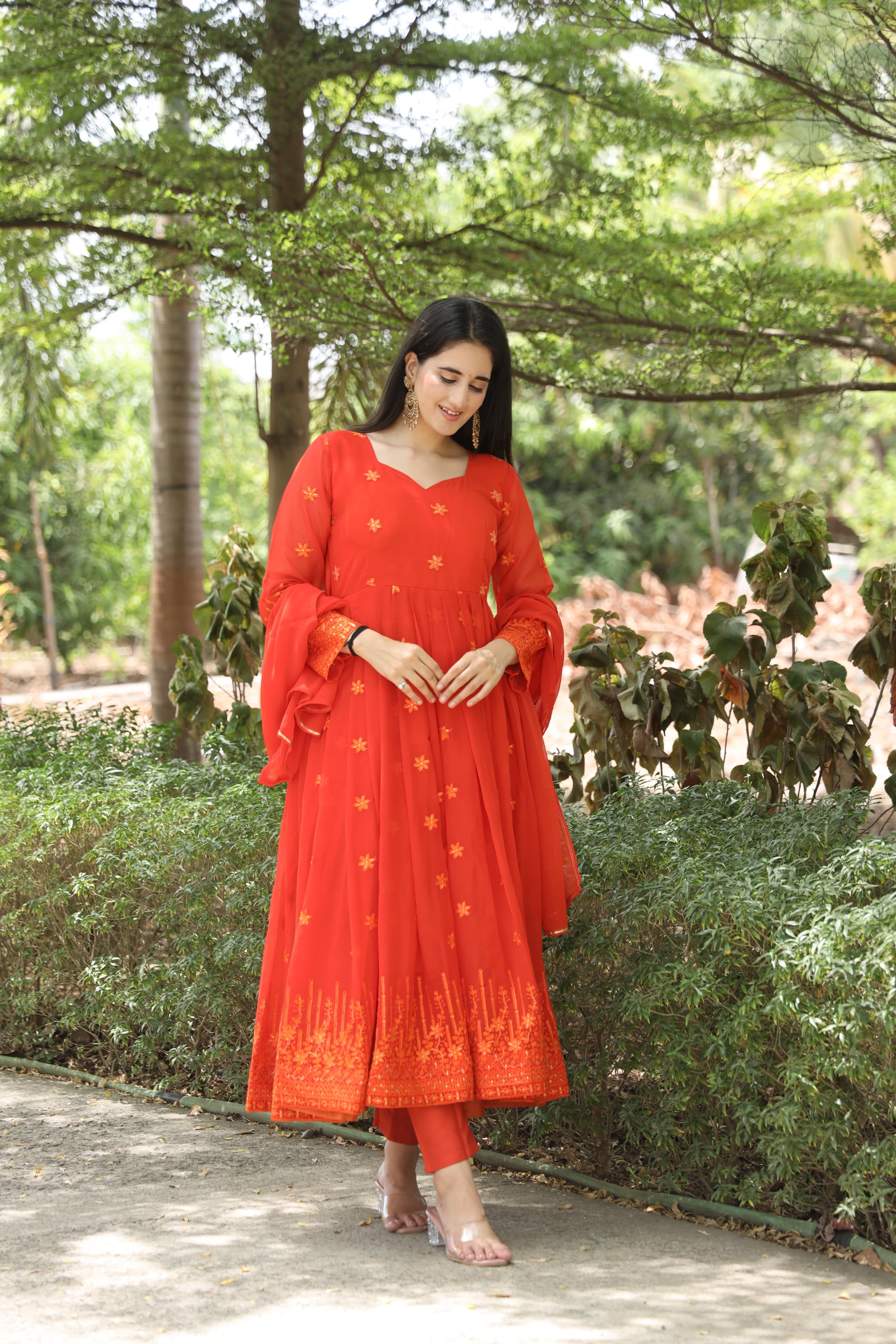 Eloriya Keshvi's Orange Coloured Anarkali Suit - L [40] | Eloriya India