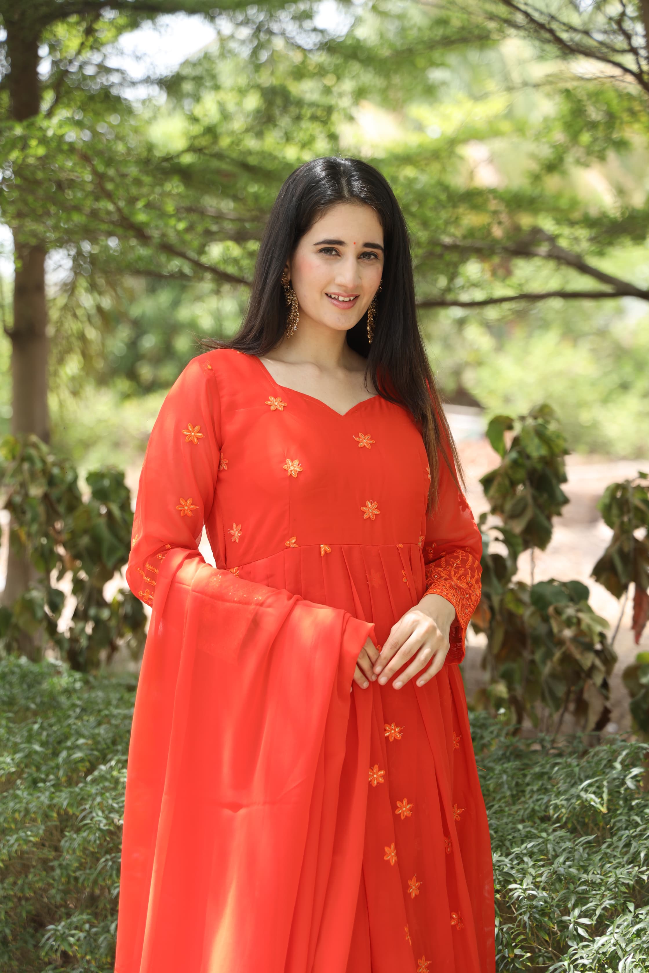 Eloriya Keshvi's Orange Coloured Anarkali Suit - S [36] | Eloriya India