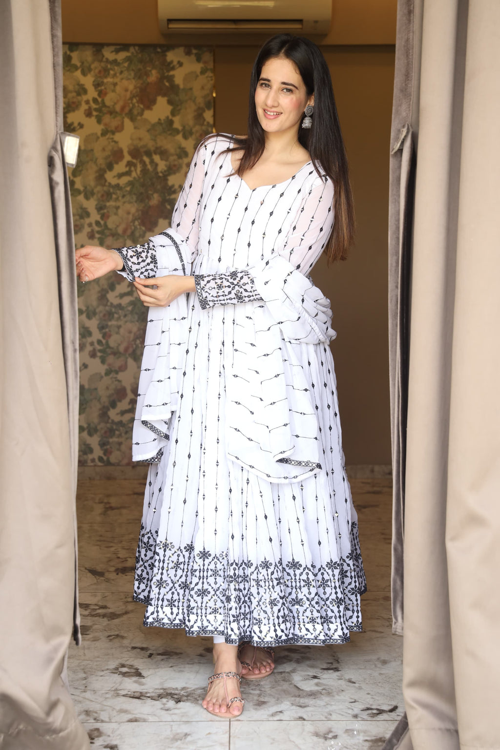 Eloriya Aditi's White Anarkali Suit Set - XL [42] | Eloriya India