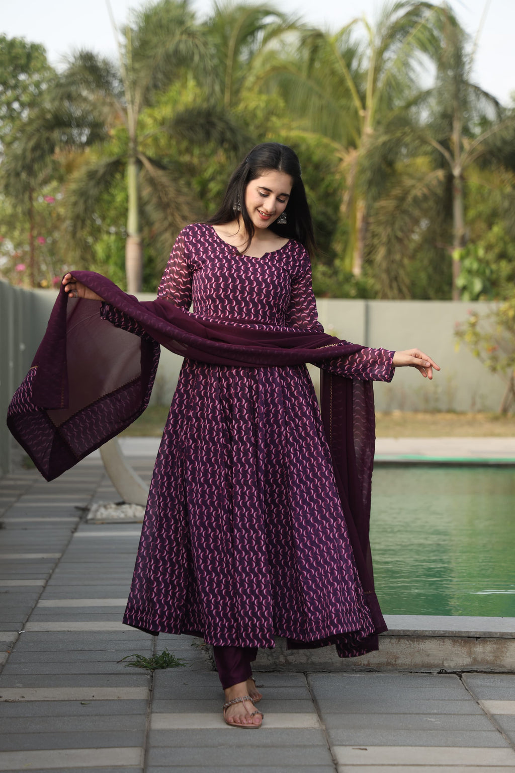 Eloriya Dharani's Wine Coloured Anarkali Suit - M [38] | Eloriya India
