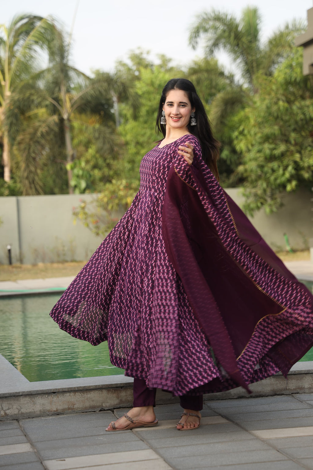 Eloriya Dharani's Wine Coloured Anarkali Suit - XS [34] | Eloriya India