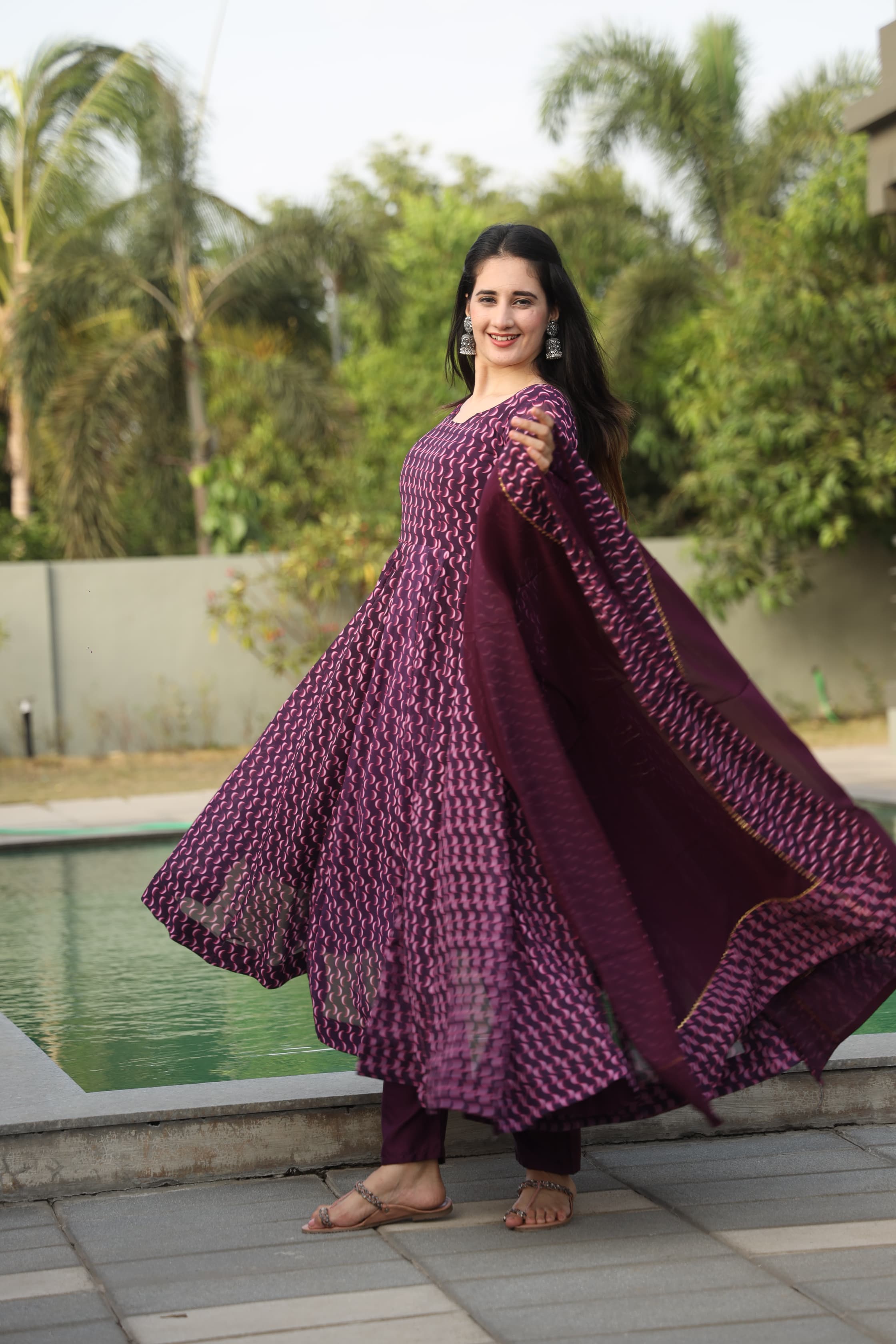 Eloriya Dharani's Wine Coloured Anarkali Suit - XS [34] | Eloriya India