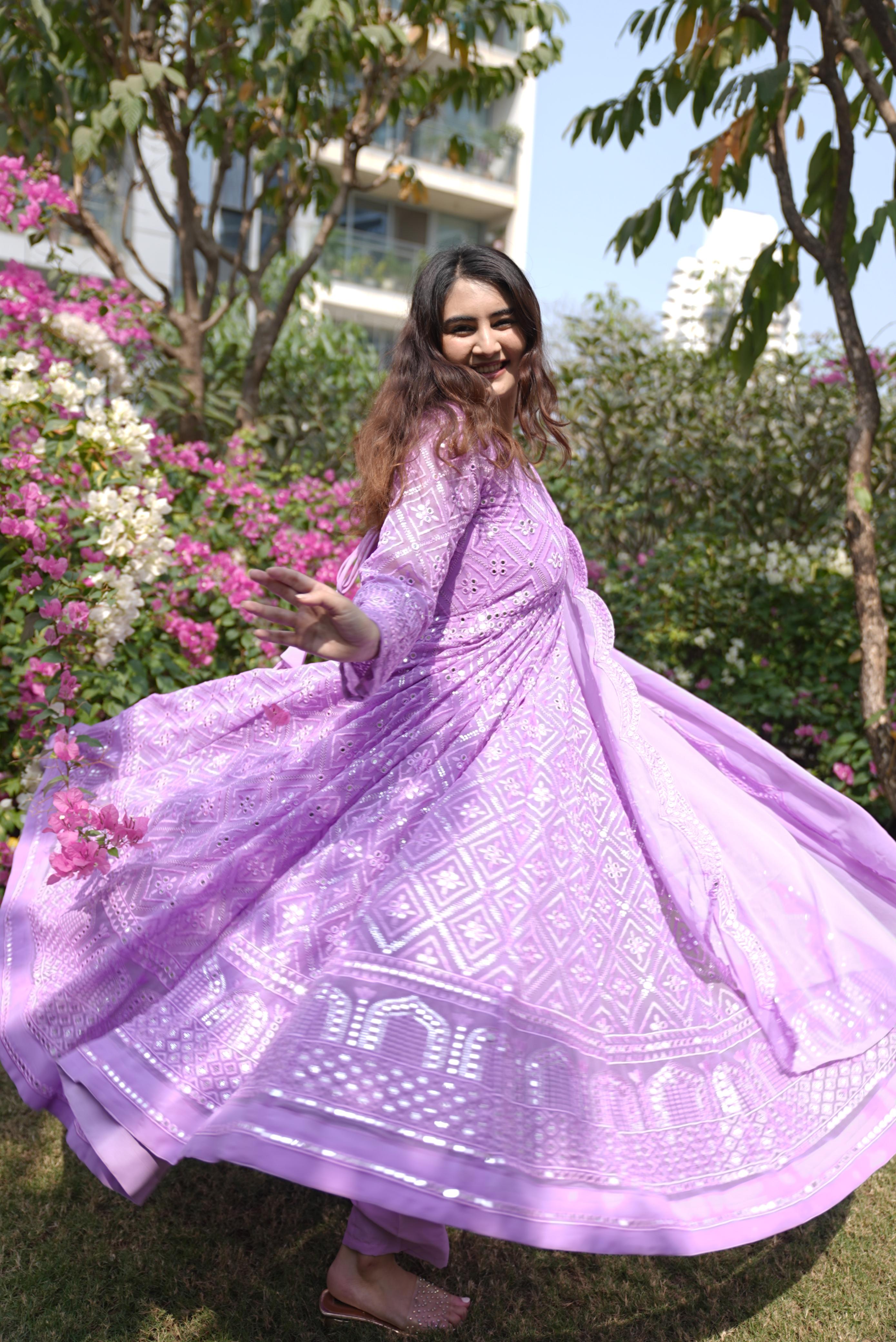 Eloriya Vedika's Purple Coloured Premium Quality Anarkali Suit Set - XS [34] | Eloriya India