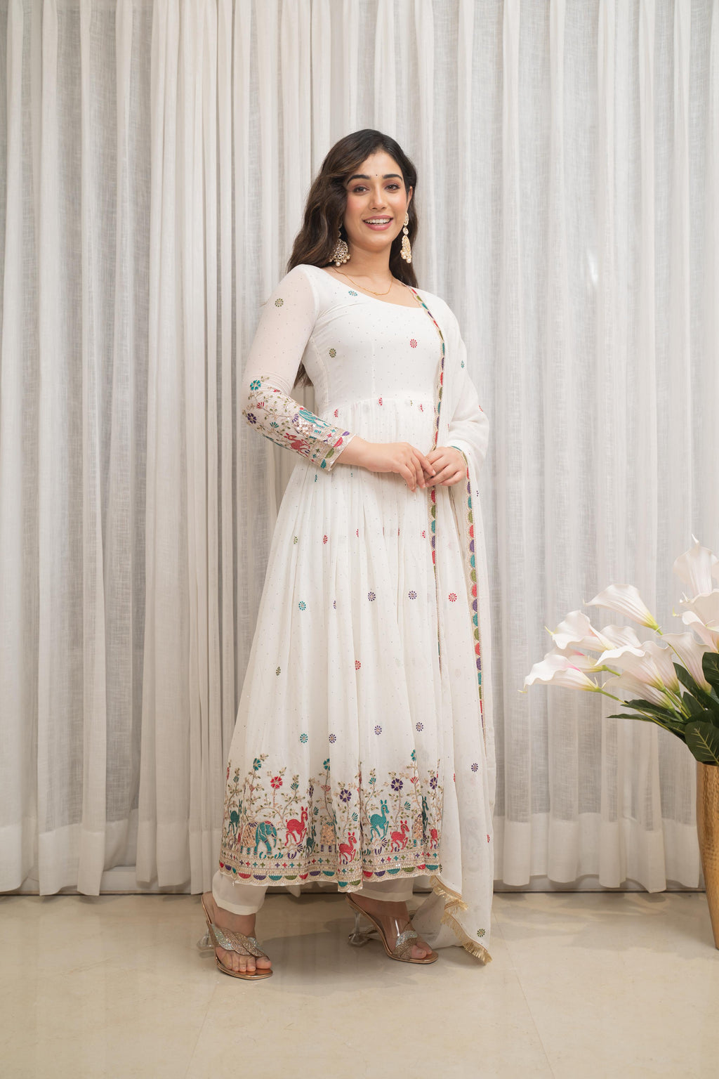 Eloriya Zesta Trendy White Anarkali Suit Set | Eloriya India