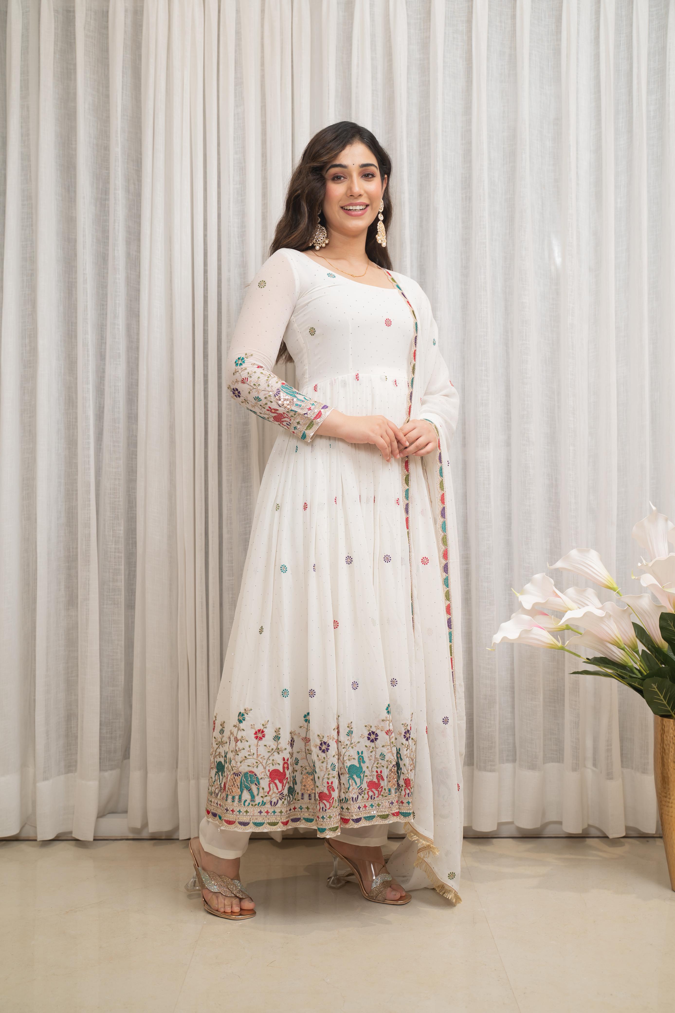 Eloriya Zesta Trendy White Anarkali Suit Set | Eloriya India