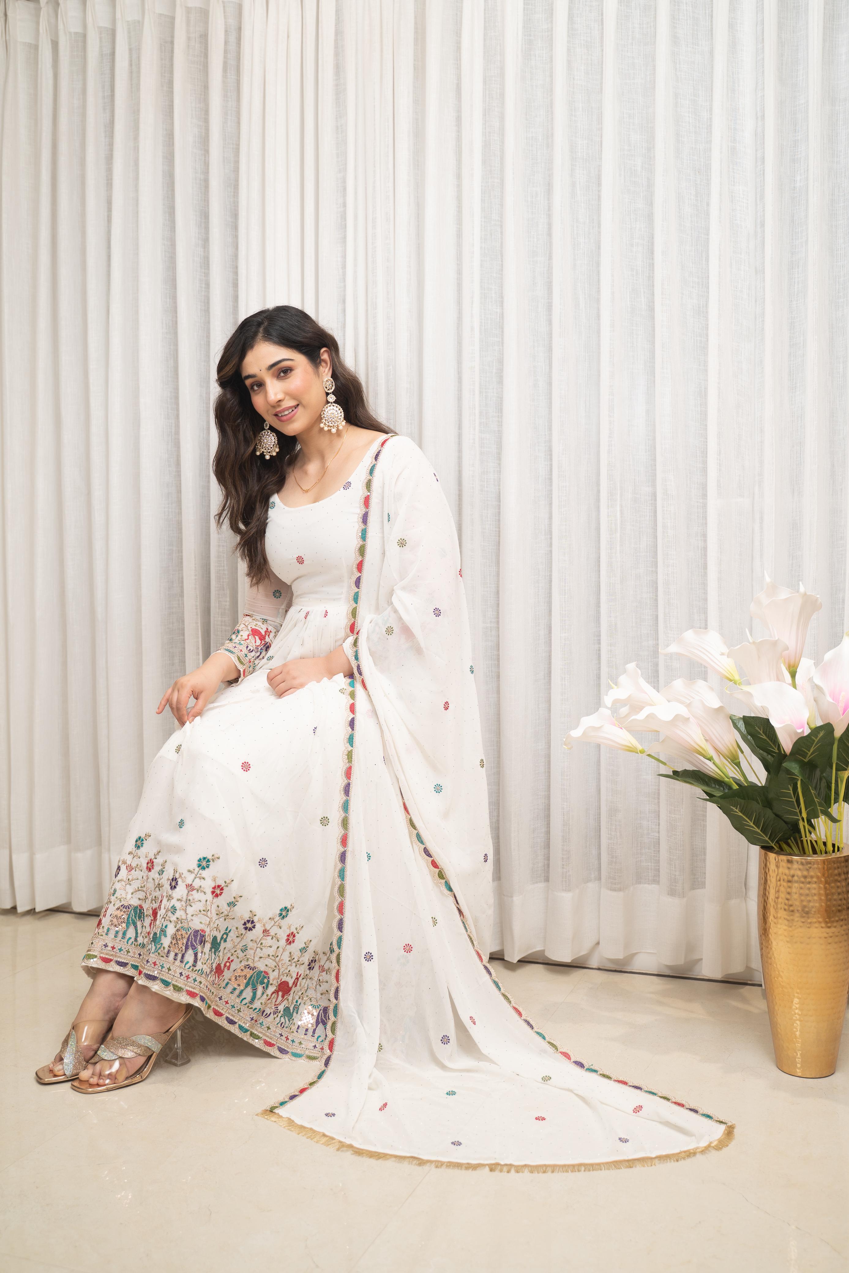 Eloriya Zesta Trendy White Anarkali Suit Set | Eloriya India