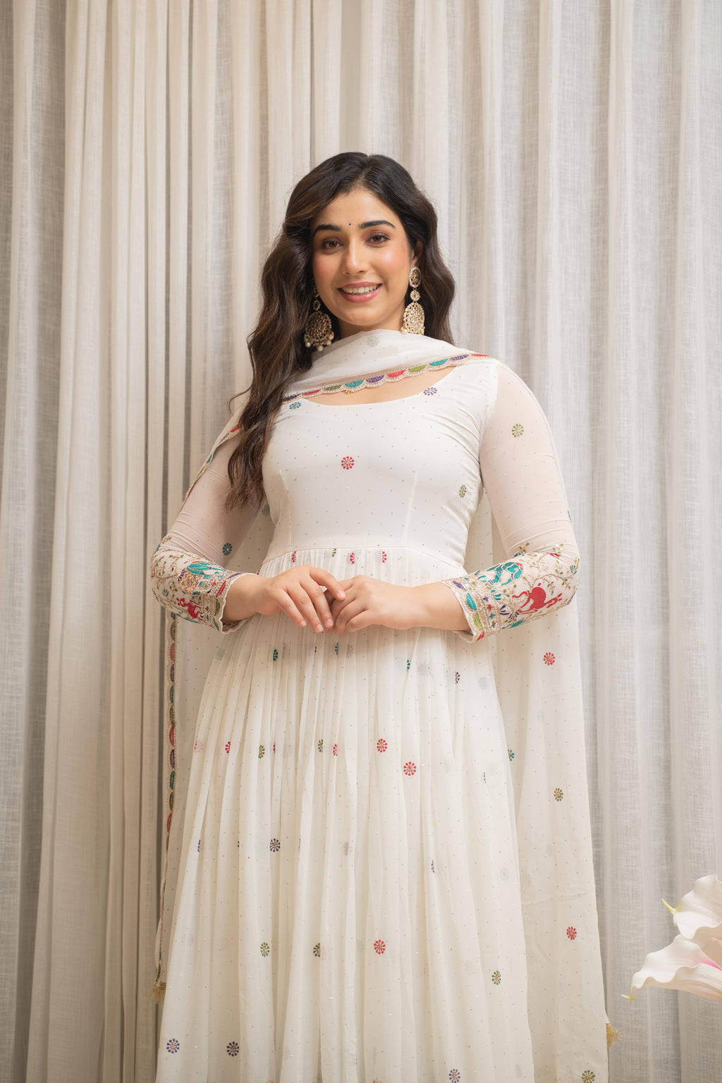 Eloriya Zesta Trendy White Anarkali Suit Set - 2XL | Eloriya India