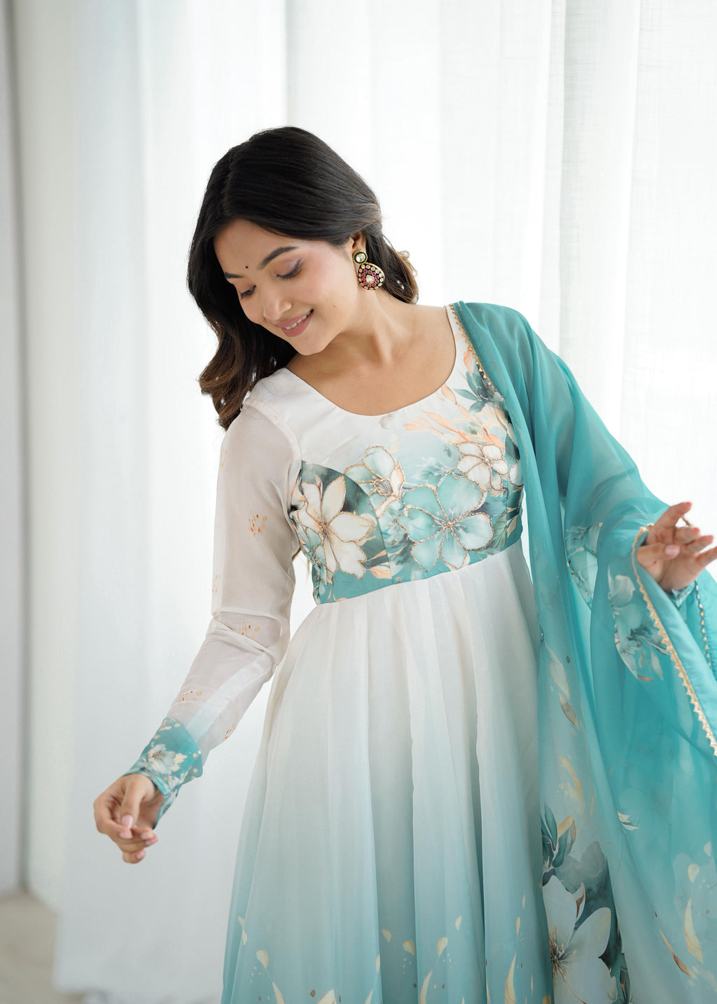 Eloriya Piyara Aqua Blue Color Anarkali Suit Set | Eloriya India