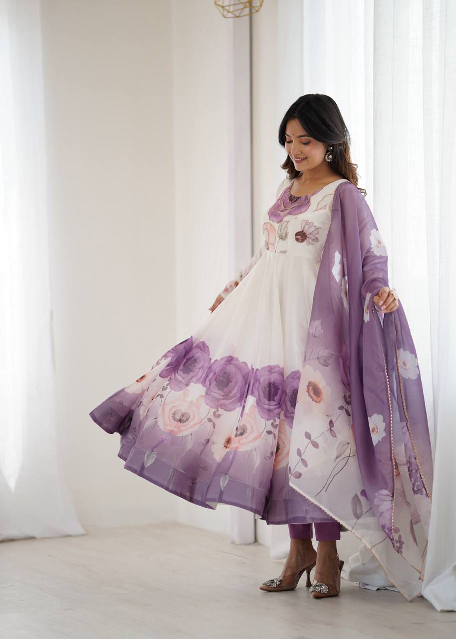 Eloriya Jiyara Violet Color Anarkali Suit Set - 2XL [44] | Eloriya India