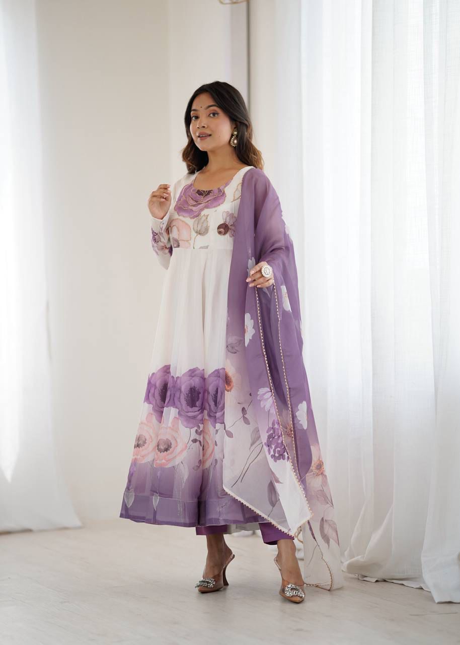 Eloriya Jiyara Violet Color Anarkali Suit Set - L [40] | Eloriya India