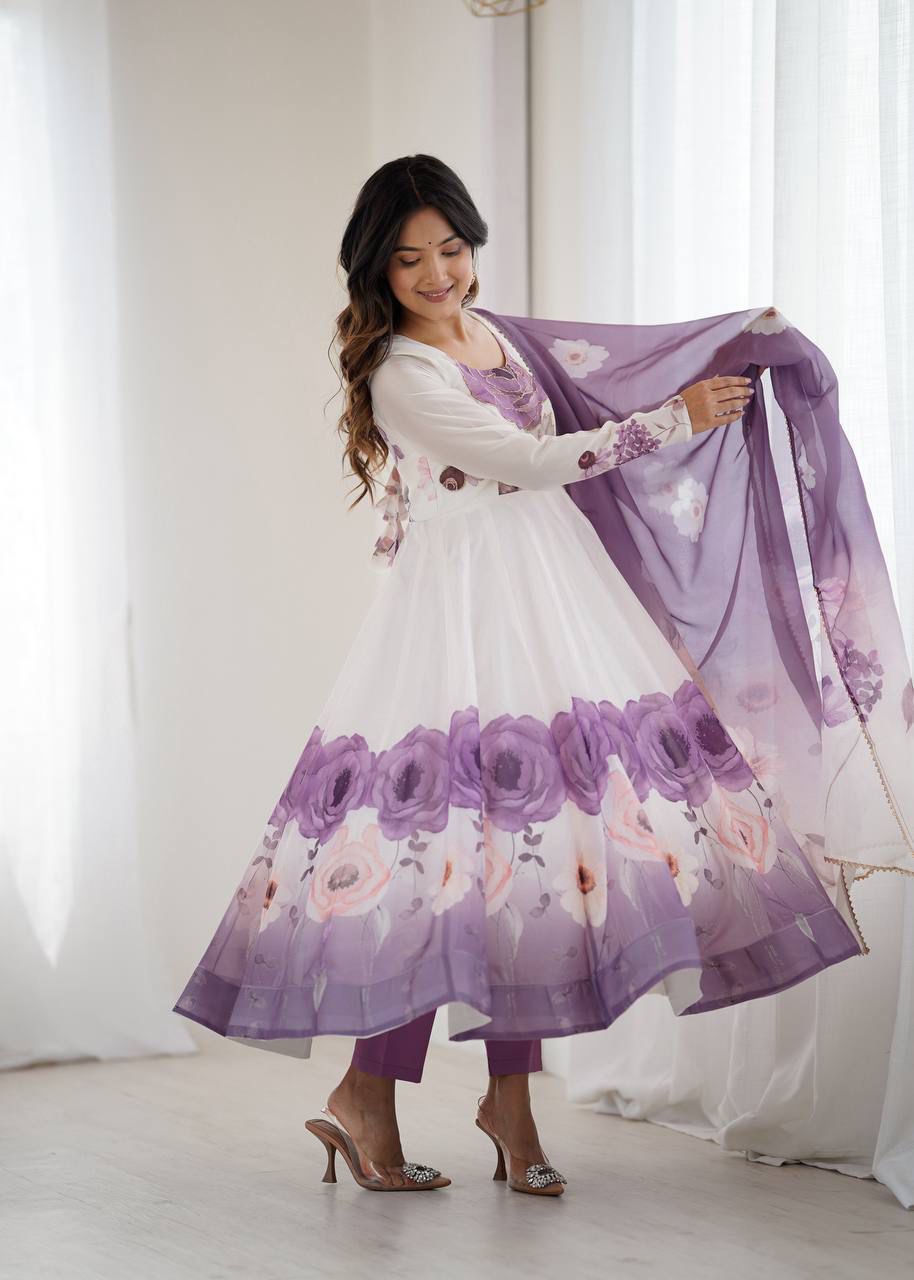 Eloriya Jiyara Violet Color Anarkali Suit Set - XS [34] | Eloriya India