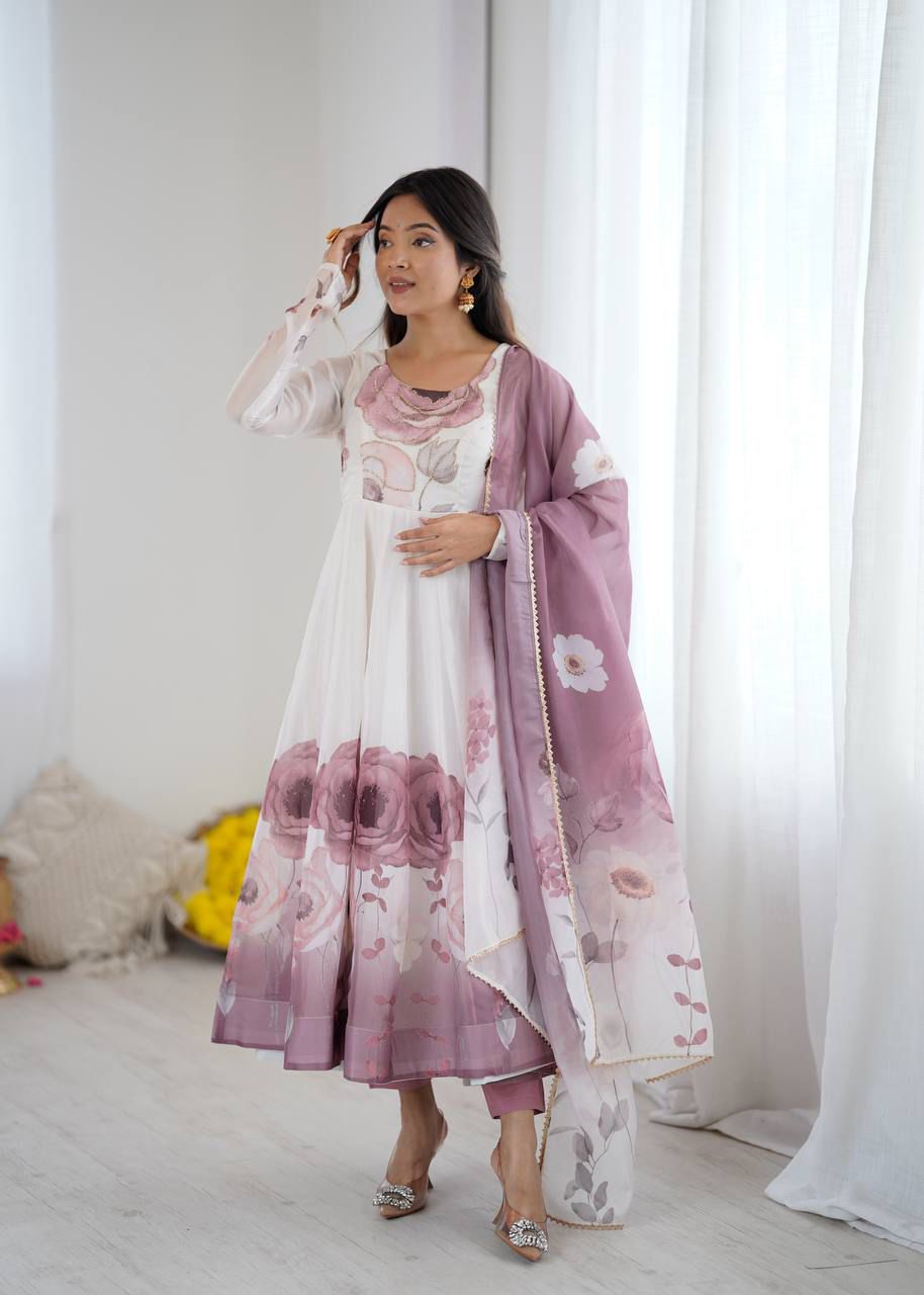 Eloriya Jiyara Onionpink Color Anarkali Suit Set - M [38] | Eloriya India