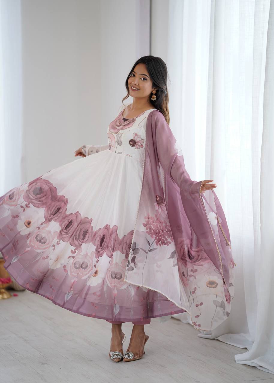 Eloriya Jiyara Onionpink Color Anarkali Suit Set - XL [42] | Eloriya India