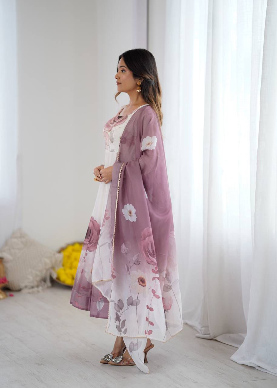 Eloriya Jiyara Onionpink Color Anarkali Suit Set - L [40] | Eloriya India