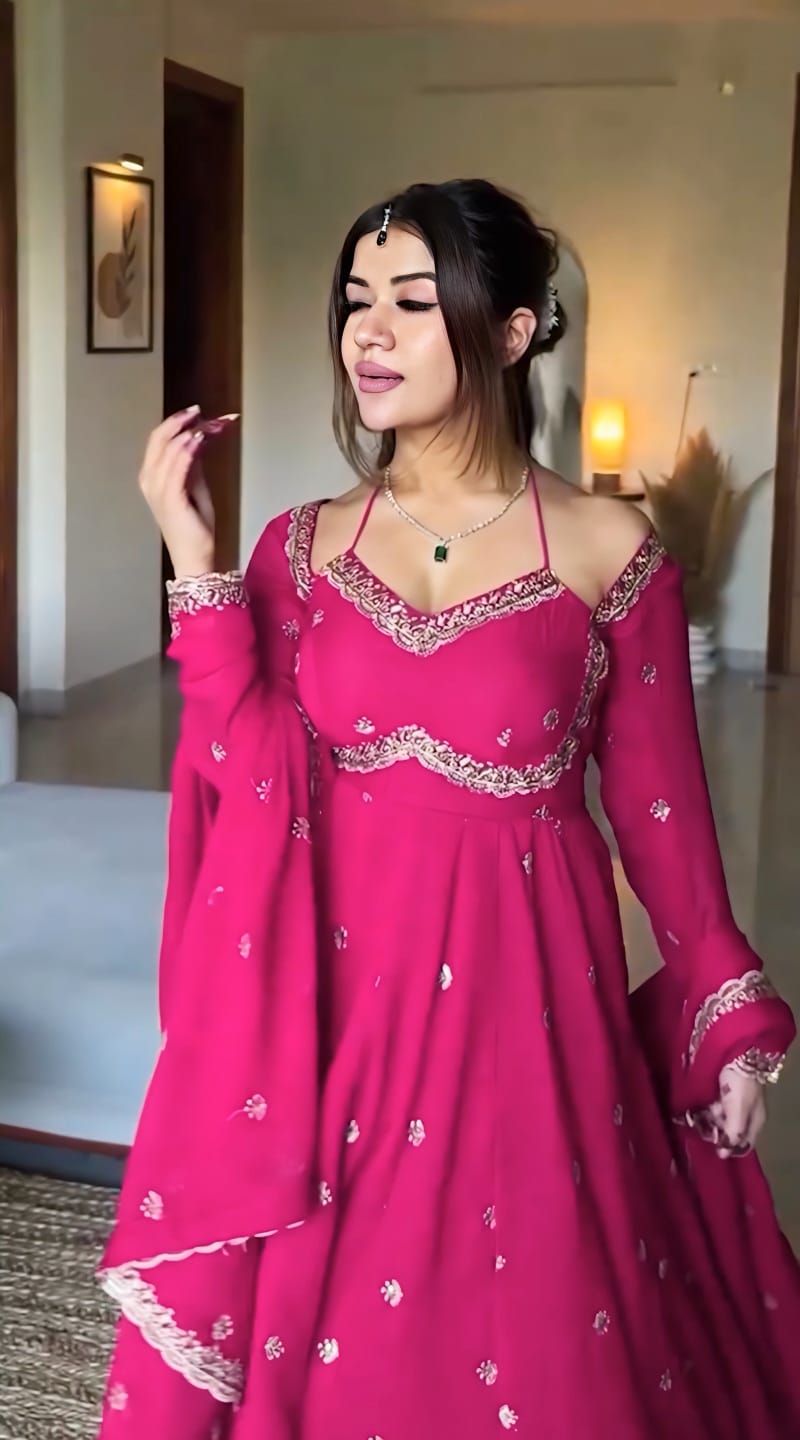 Eloriya Pink Slit Anarkali Premium Suit Set - S [36] | Eloriya India