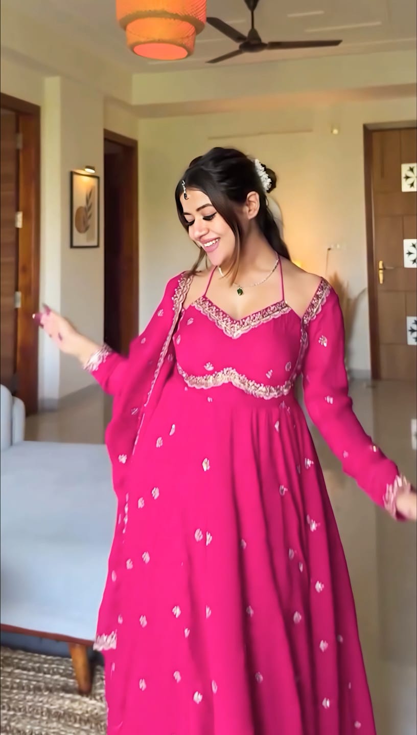 Eloriya Pink Slit Anarkali Premium Suit Set - XS [34] | Eloriya India