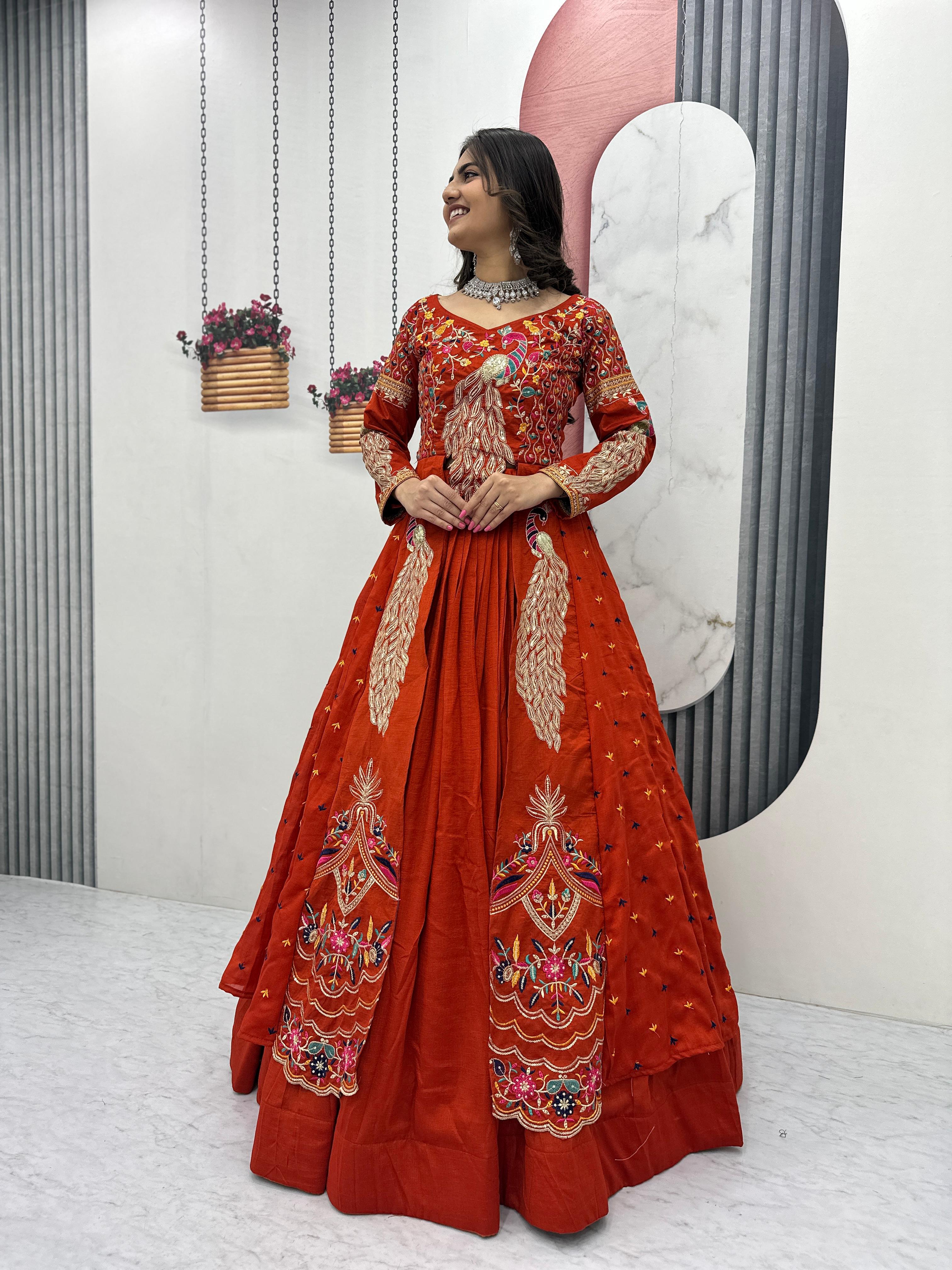 Eloriya Premium Quality Heavy Traditional Crop Top With Shrug - 2XL [44] | Eloriya India