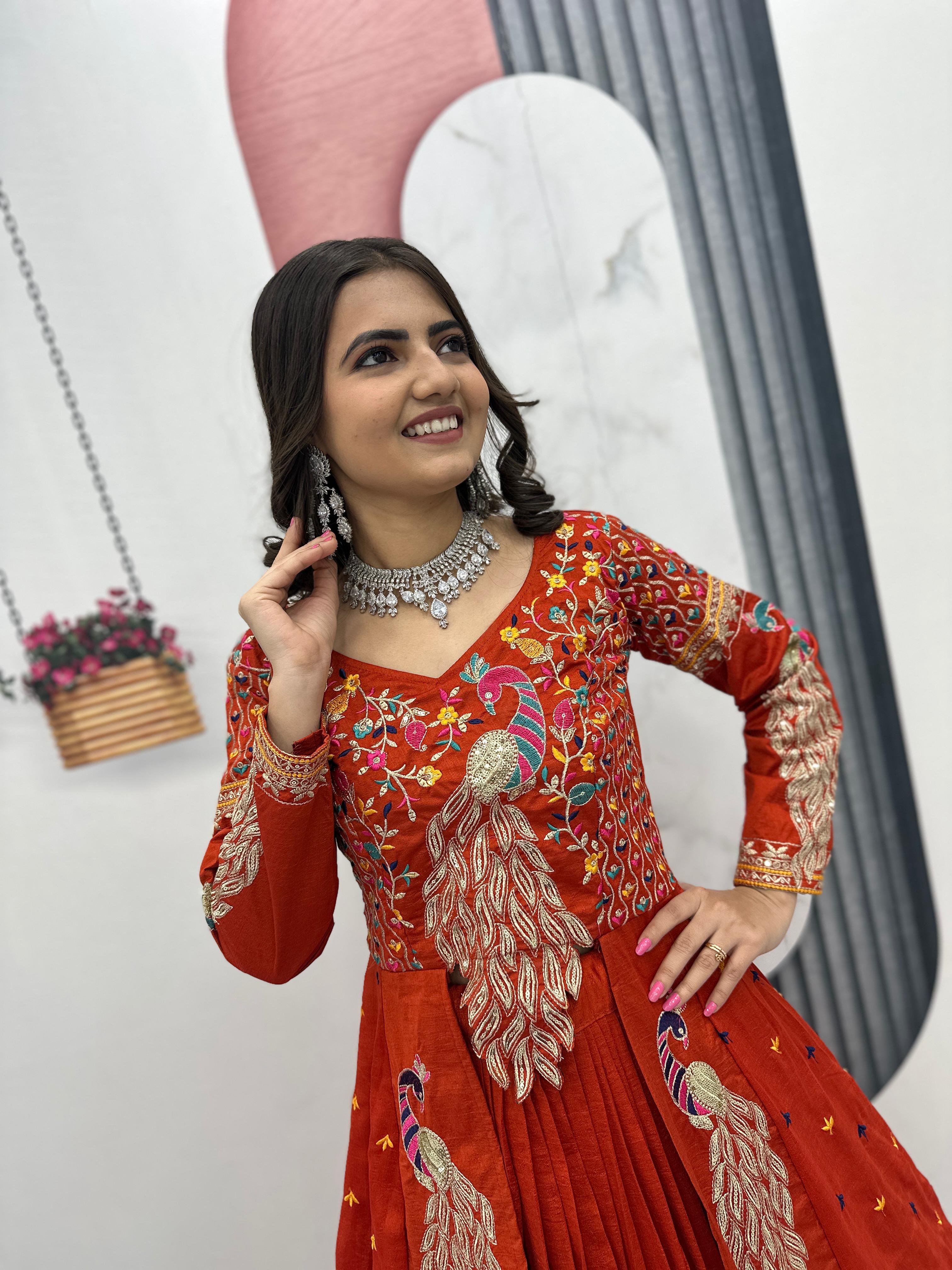 Eloriya Premium Quality Heavy Traditional Crop Top With Shrug - 3XL [46] | Eloriya India