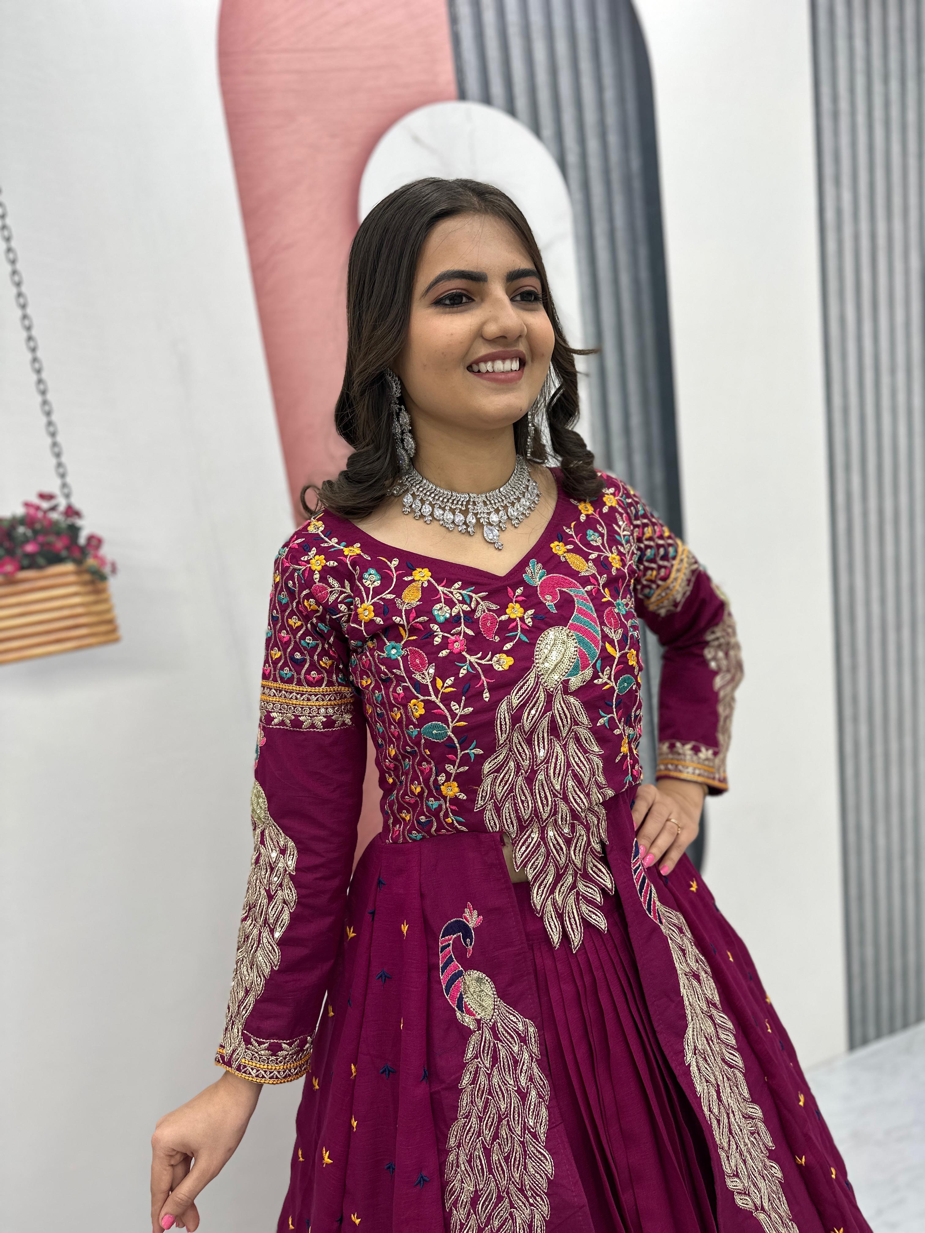 Eloriya Premium Quality Heavy Traditional Crop Top With Shrug With Color - Dusty Purple | Eloriya India
