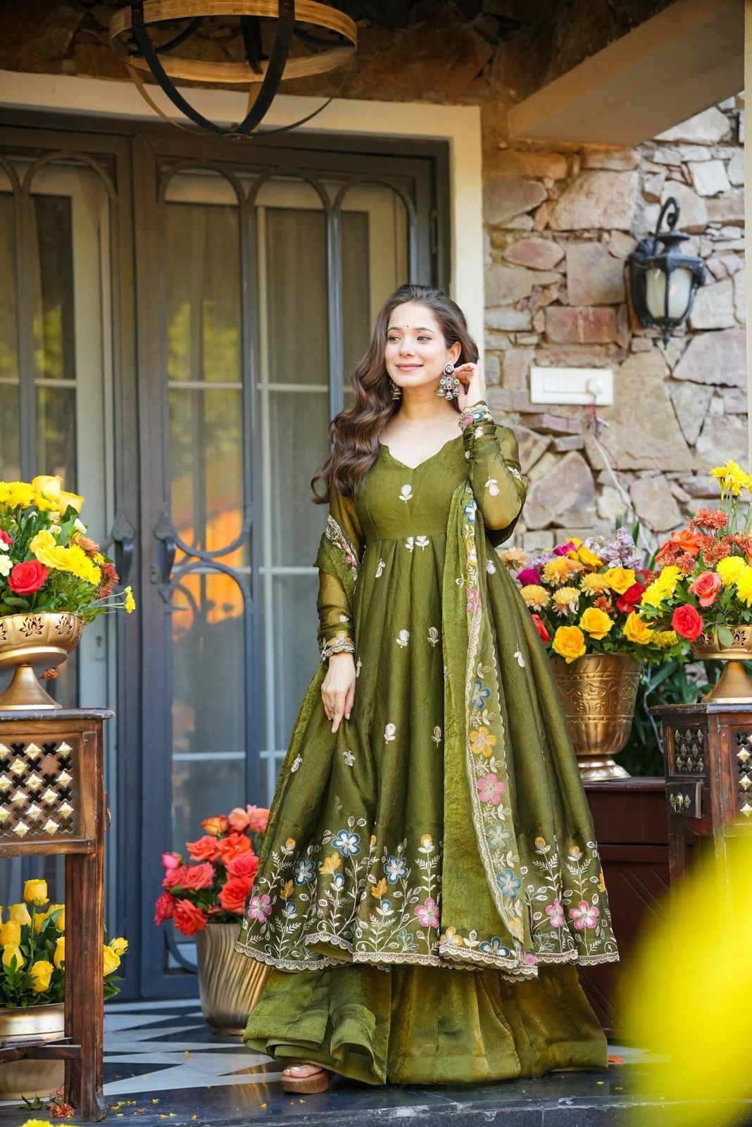 Eloriya Naishvika Floral Anarkali Anarkali Suit Set - S [36] | Eloriya India
