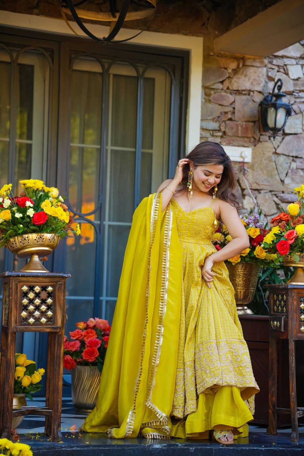 Eloriya Ishmika Mustard Yellow Anarkali Suit Set - M [38] | Eloriya India
