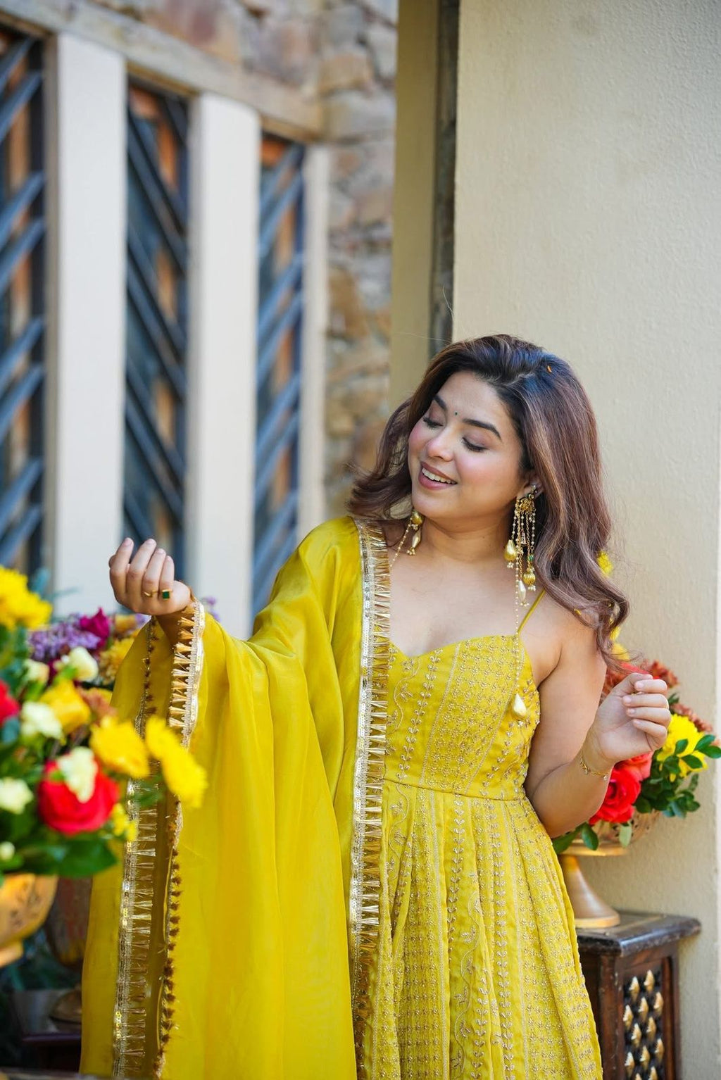 Eloriya Ishmika Mustard Yellow Anarkali Suit Set - 2XL [44] | Eloriya India