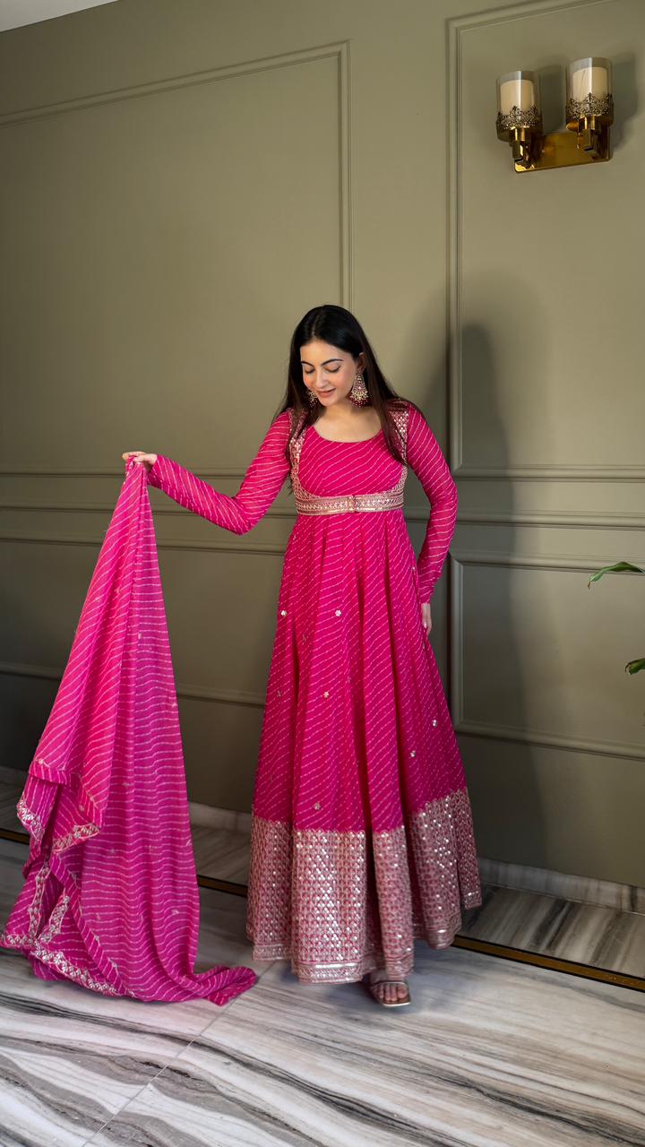 Eloriya Premium Bandhej Heavy Traditional Koti Anarkali Suit Set | Eloriya India
