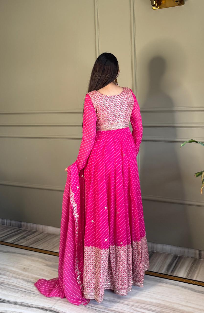 Eloriya Premium Bandhej Heavy Traditional Koti Anarkali Suit Set - L [40] | Eloriya India