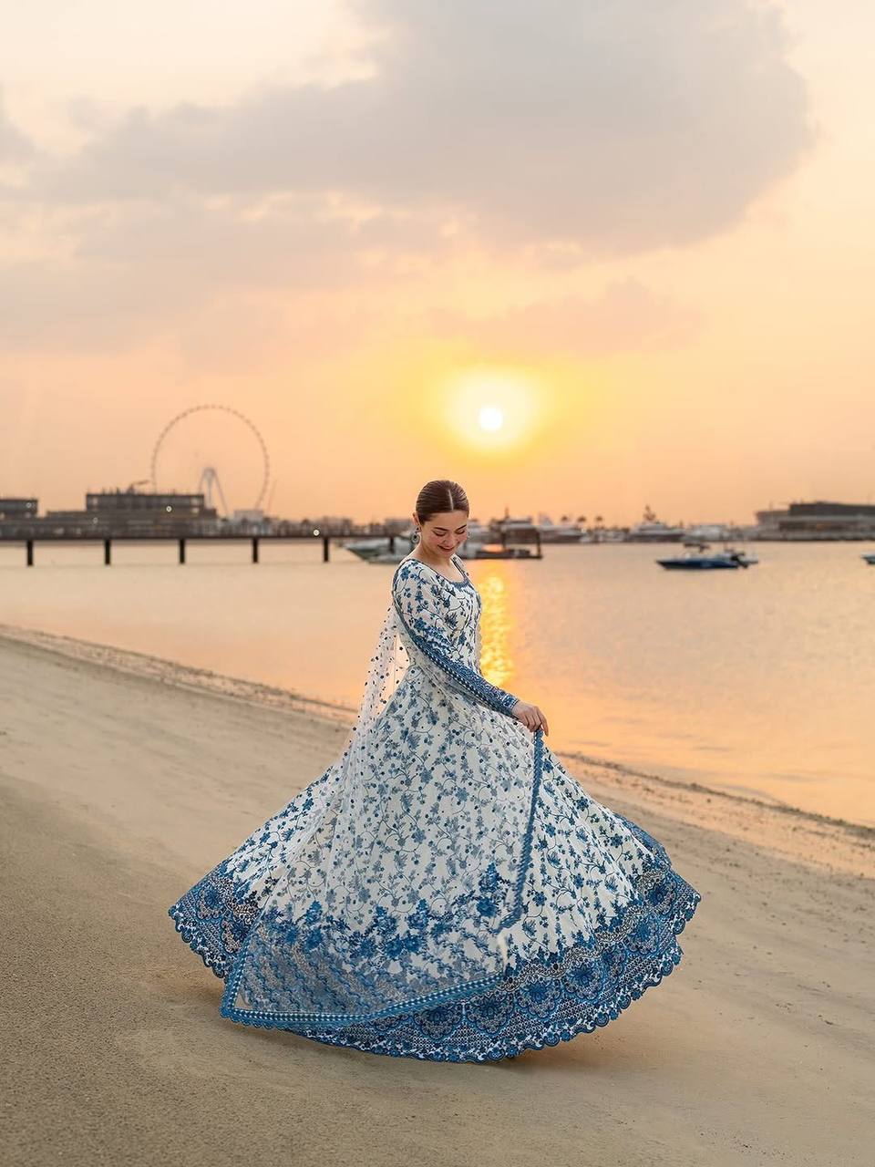 Eloriya Krishva's Exclusive Blue Floral Organza Anarkali Suit Set | Eloriya India