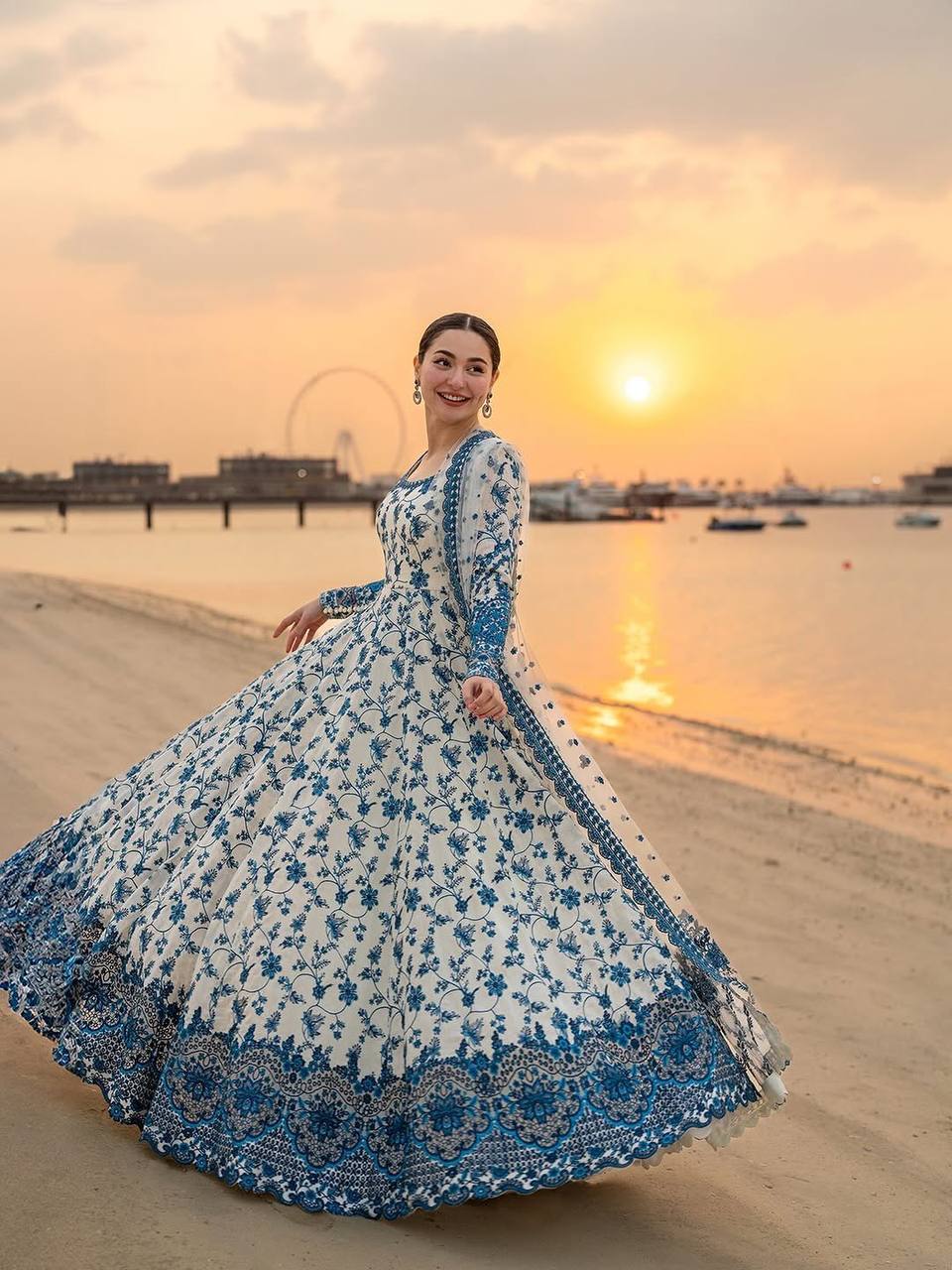 Eloriya Krishva's Exclusive Blue Floral Organza Anarkali Suit Set - L [40] | Eloriya India