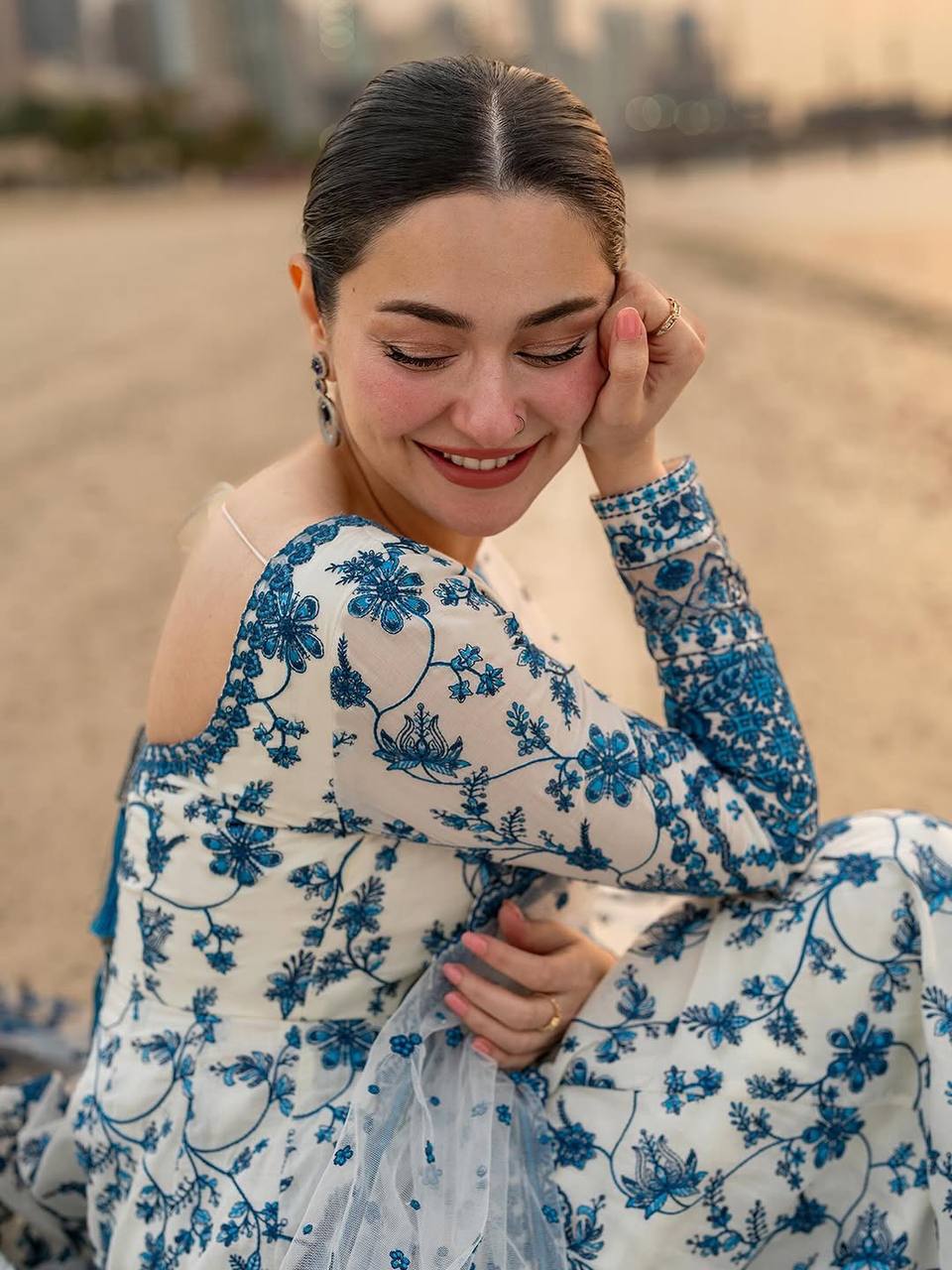 Eloriya Krishva's Exclusive Blue Floral Organza Anarkali Suit Set | Eloriya India
