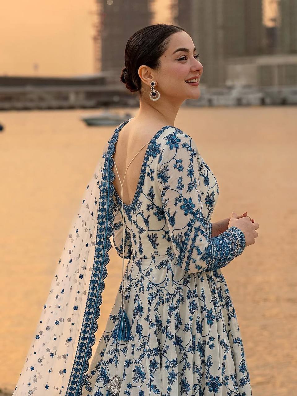 Eloriya Krishva's Exclusive Blue Floral Organza Anarkali Suit Set | Eloriya India