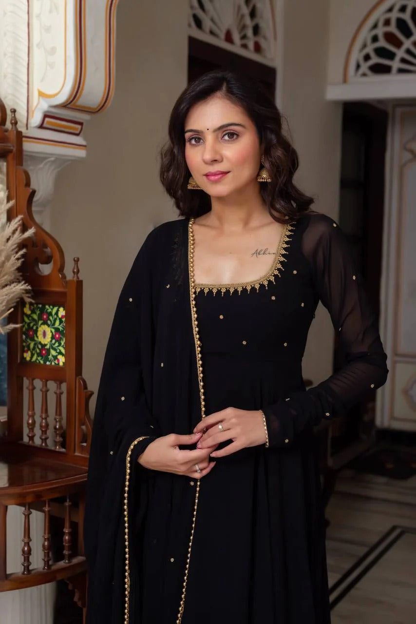 Eloriya Anika Premium Black Party Wear Anarkali Suit Set - XL [42] | Eloriya India