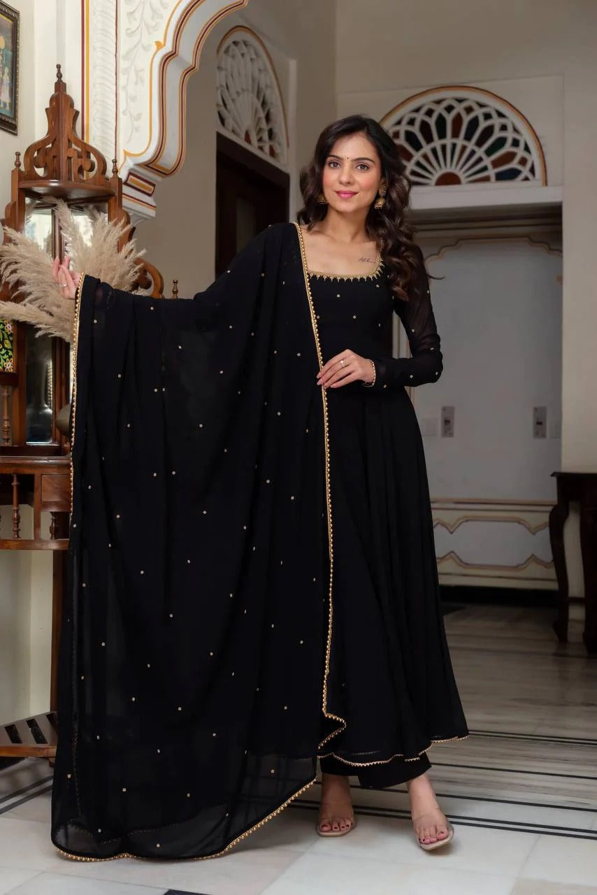 Eloriya Anika Premium Black Party Wear Anarkali Suit Set - S [36] | Eloriya India