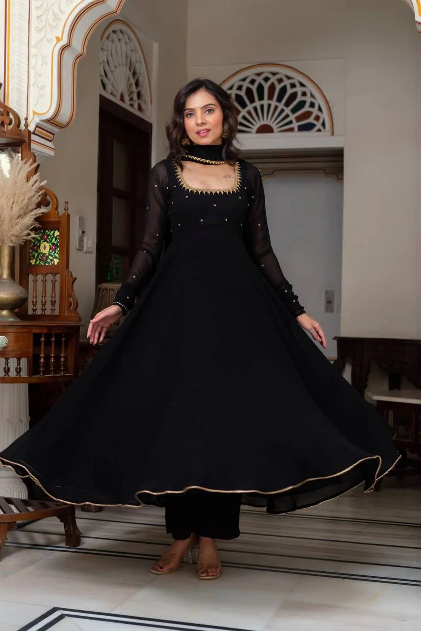 Eloriya Anika Premium Black Party Wear Anarkali Suit Set - XS [34] | Eloriya India