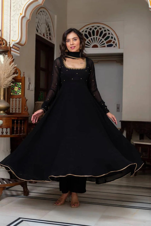 Eloriya Anika Premium Black Party Wear Anarkali Suit Set - XS [34] | Eloriya India