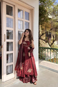 Eloriya Maroon Fendy Silk Anarkali Premium Suit Set - L [40] | Eloriya India