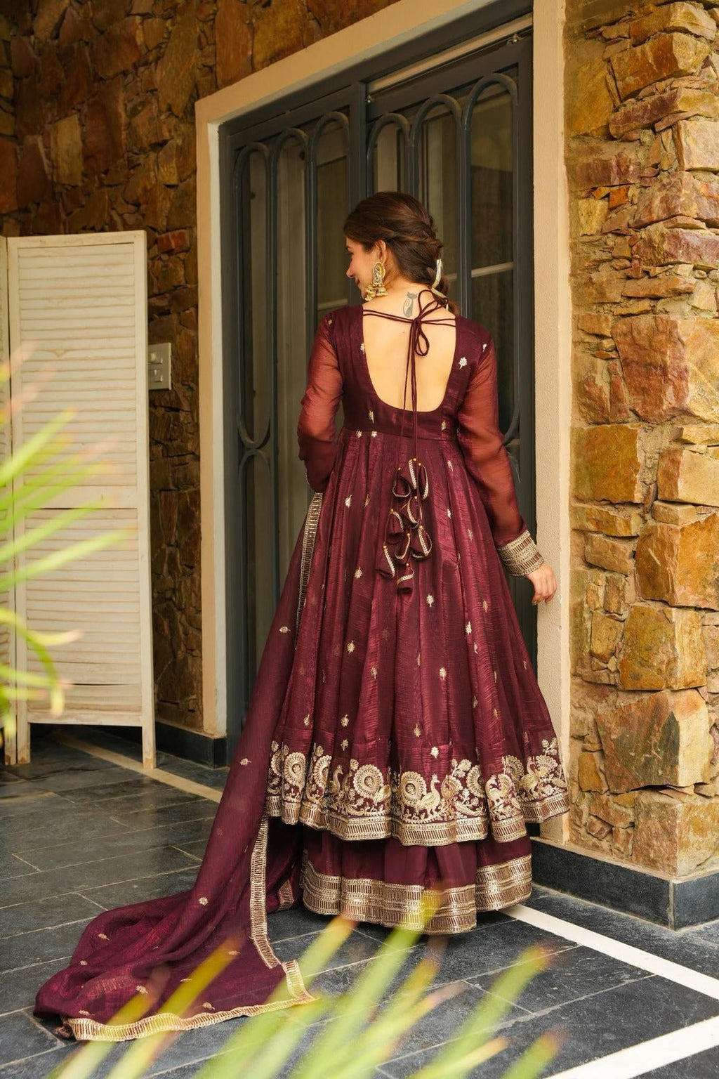 Eloriya Azira Rama And Maroon Color Premium Anarkali Suit Set [Sleeves Fabric Attached] - XL [42] | Eloriya India
