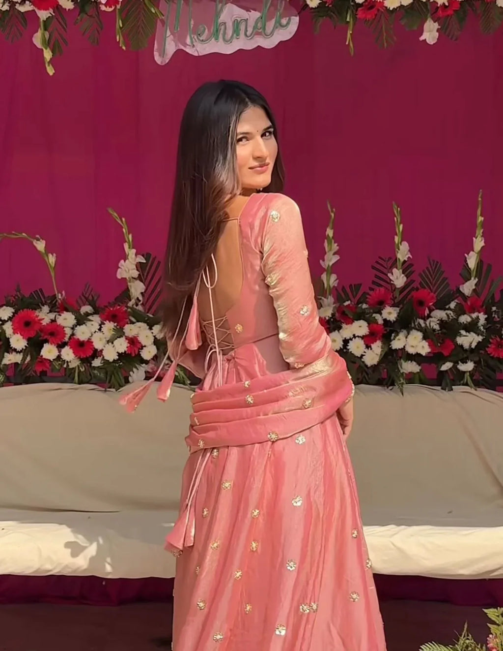 Eloriya Avisha Fendy Silk Blush Pink Anarkali Premium Suit Set - L [40] | Eloriya India