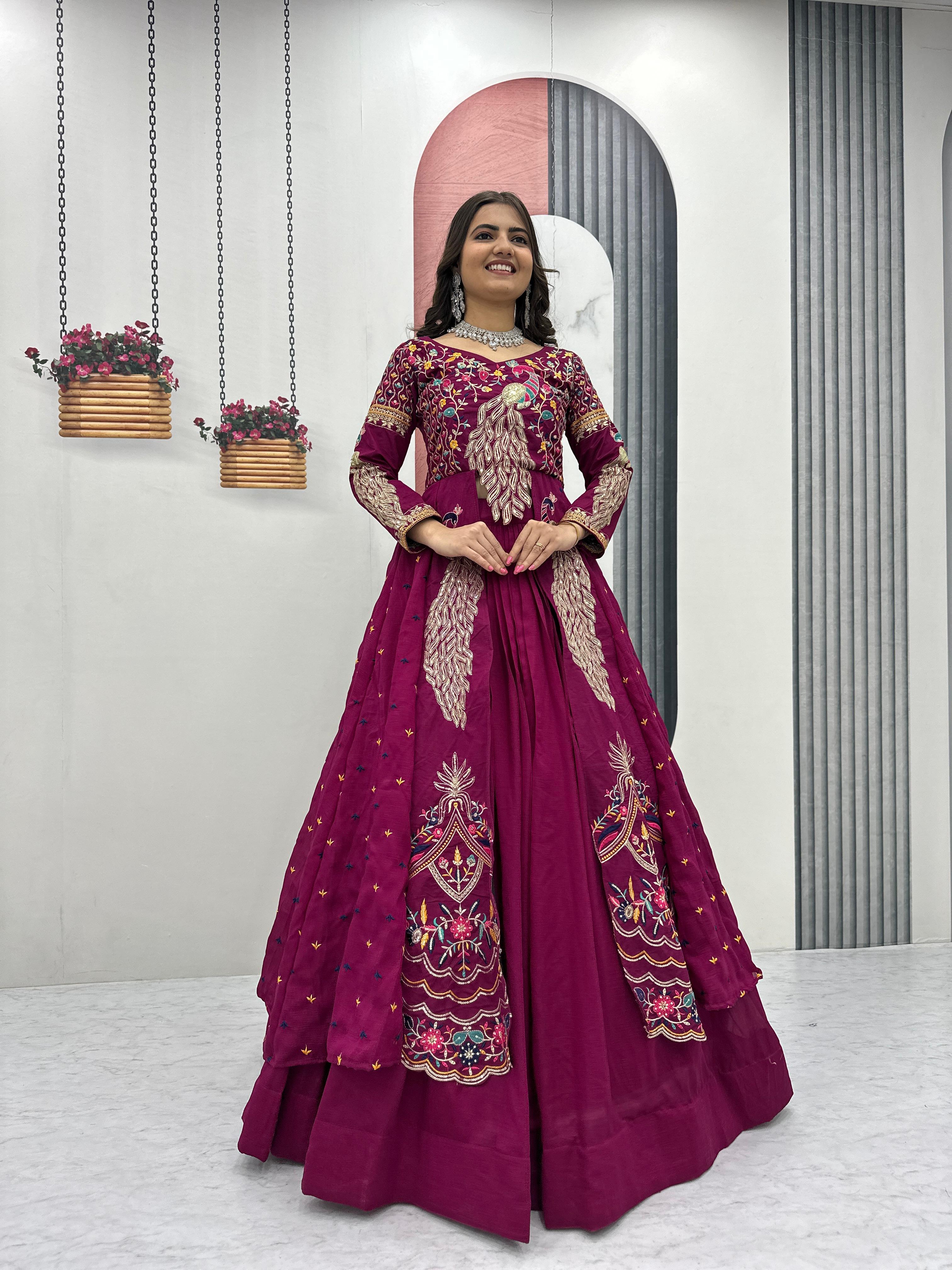 Eloriya Premium Quality Heavy Traditional Crop Top With Shrug - 2XL [44] | Eloriya India