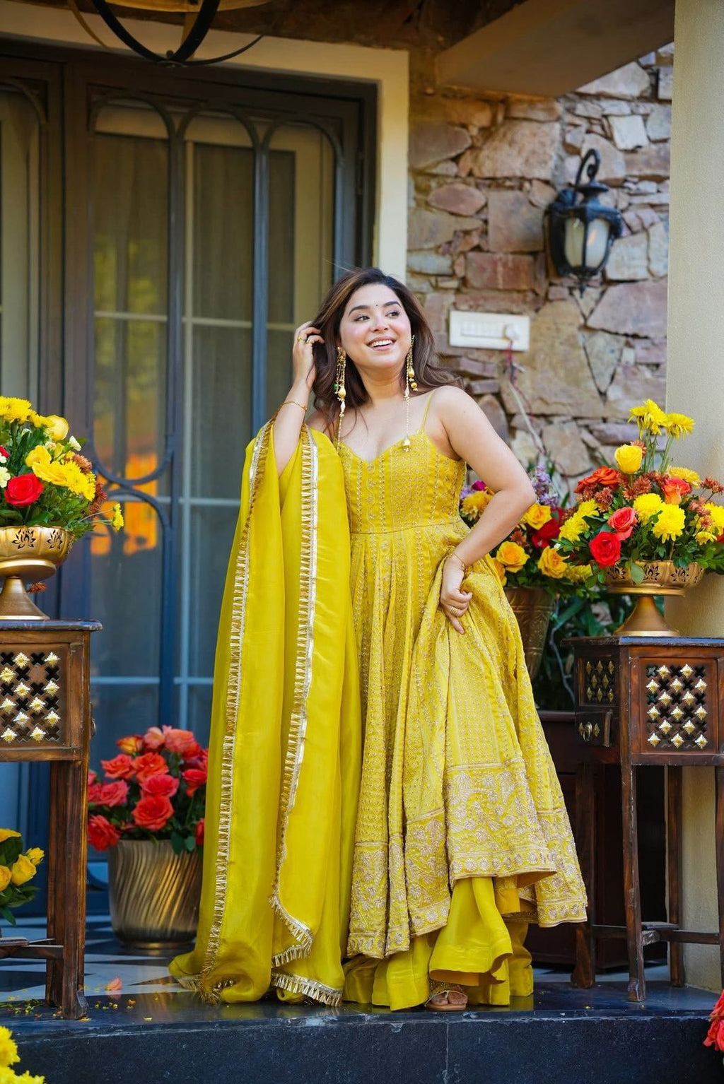 Eloriya Ishmika Mustard Yellow Anarkali Suit Set - S [36] | Eloriya India