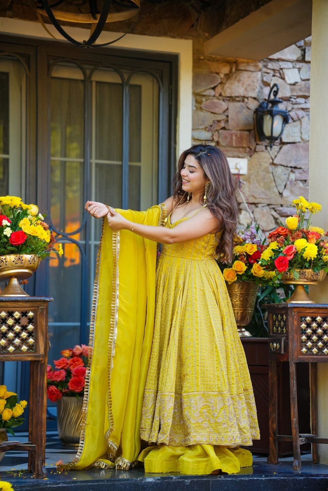 Eloriya Ishmika Mustard Yellow Anarkali Suit Set - L [40] | Eloriya India