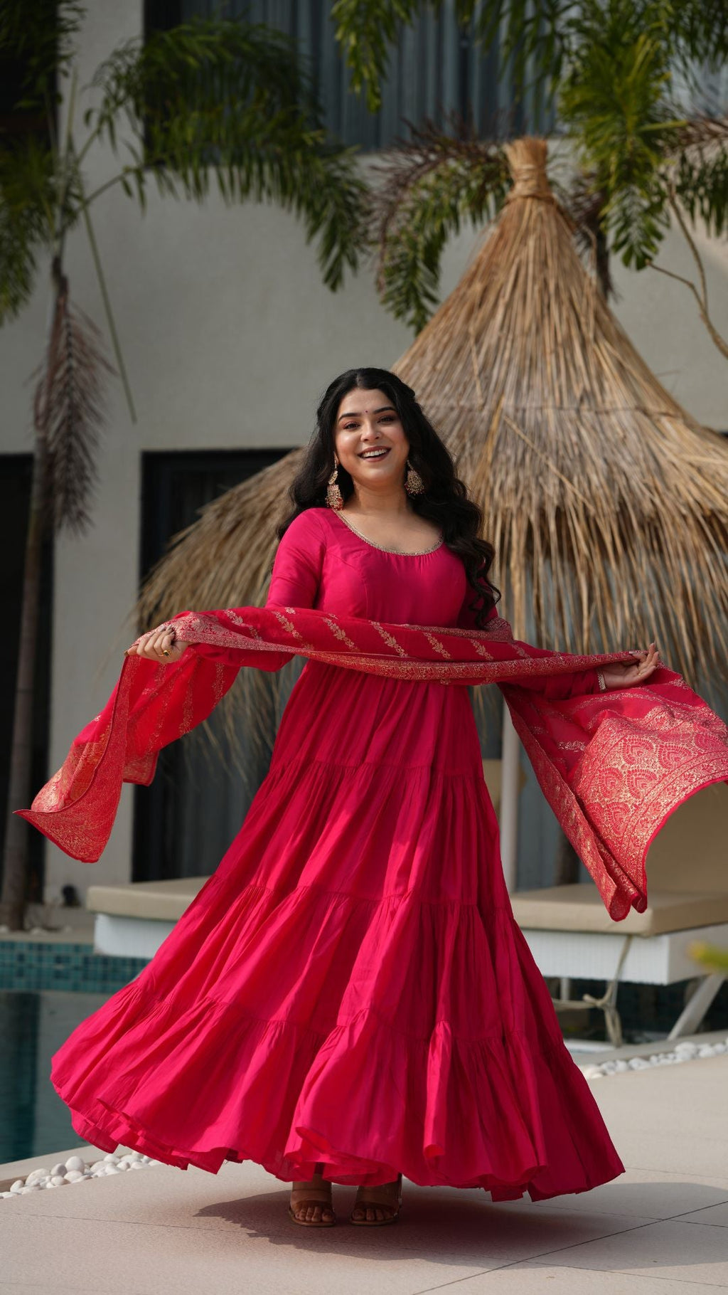 Eloriya Premium Quality Roman Silk Gown Anarkali Suit Set - S [36] | Eloriya India