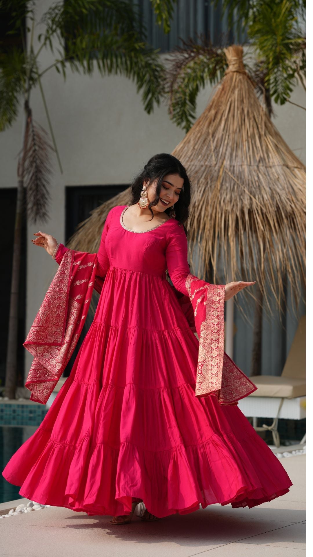 Eloriya Premium Quality Roman Silk Gown Anarkali Suit Set - XS [34] | Eloriya India