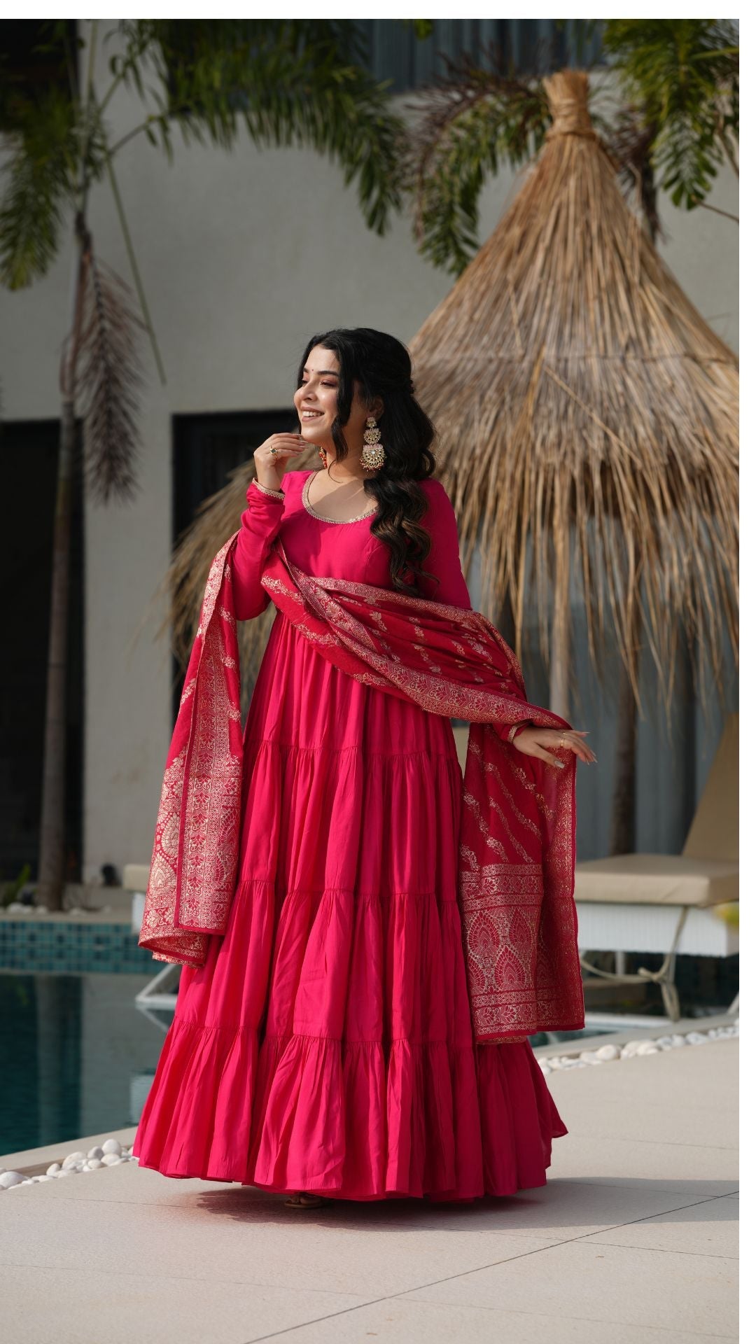 Eloriya Premium Quality Roman Silk Gown Anarkali Suit Set - M [38] | Eloriya India