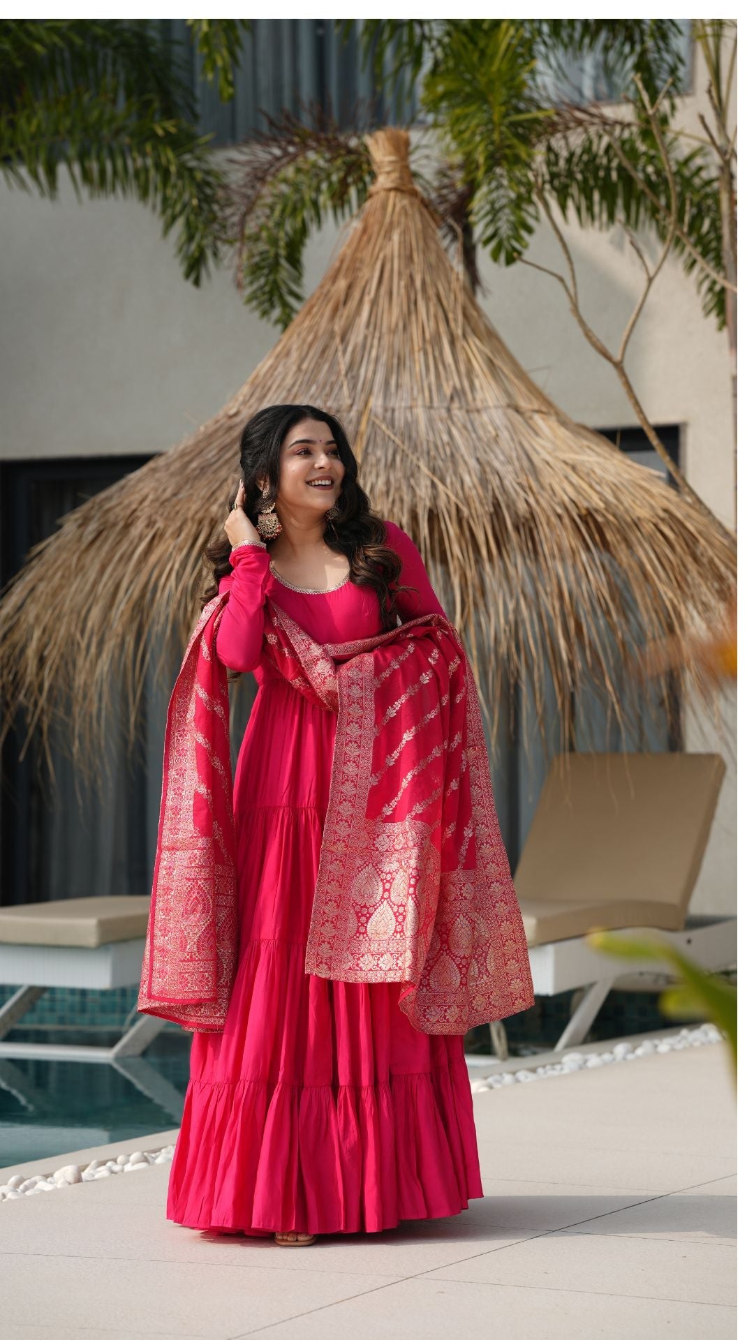 Eloriya Premium Quality Roman Silk Gown Anarkali Suit Set - L [40] | Eloriya India
